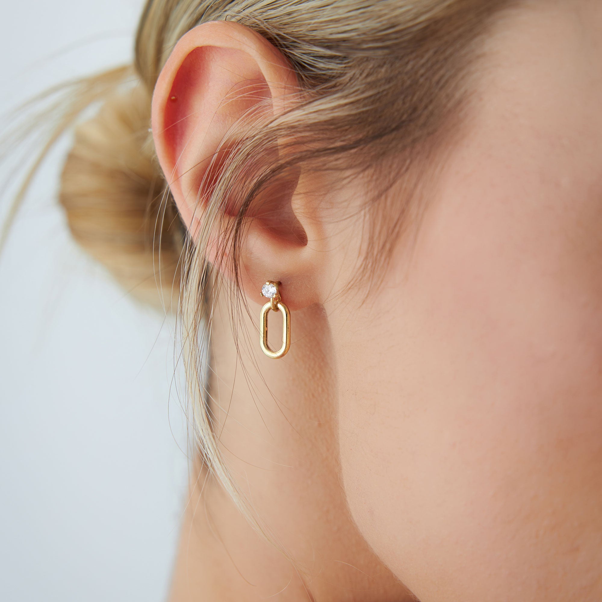 OBFJ1124 - 14k Dainty Dangline Oval Link Diamond Earrings 2