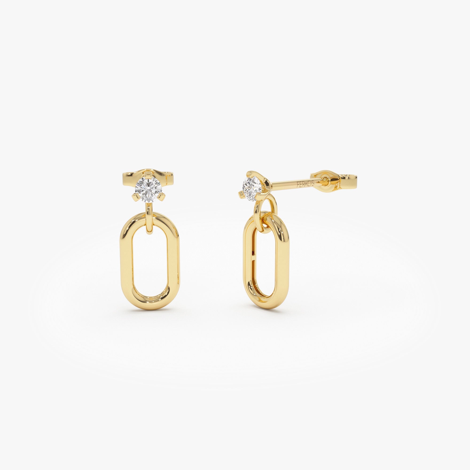 OBFJ1124 - 14k Dainty Dangline Oval Link Diamond Earrings 1