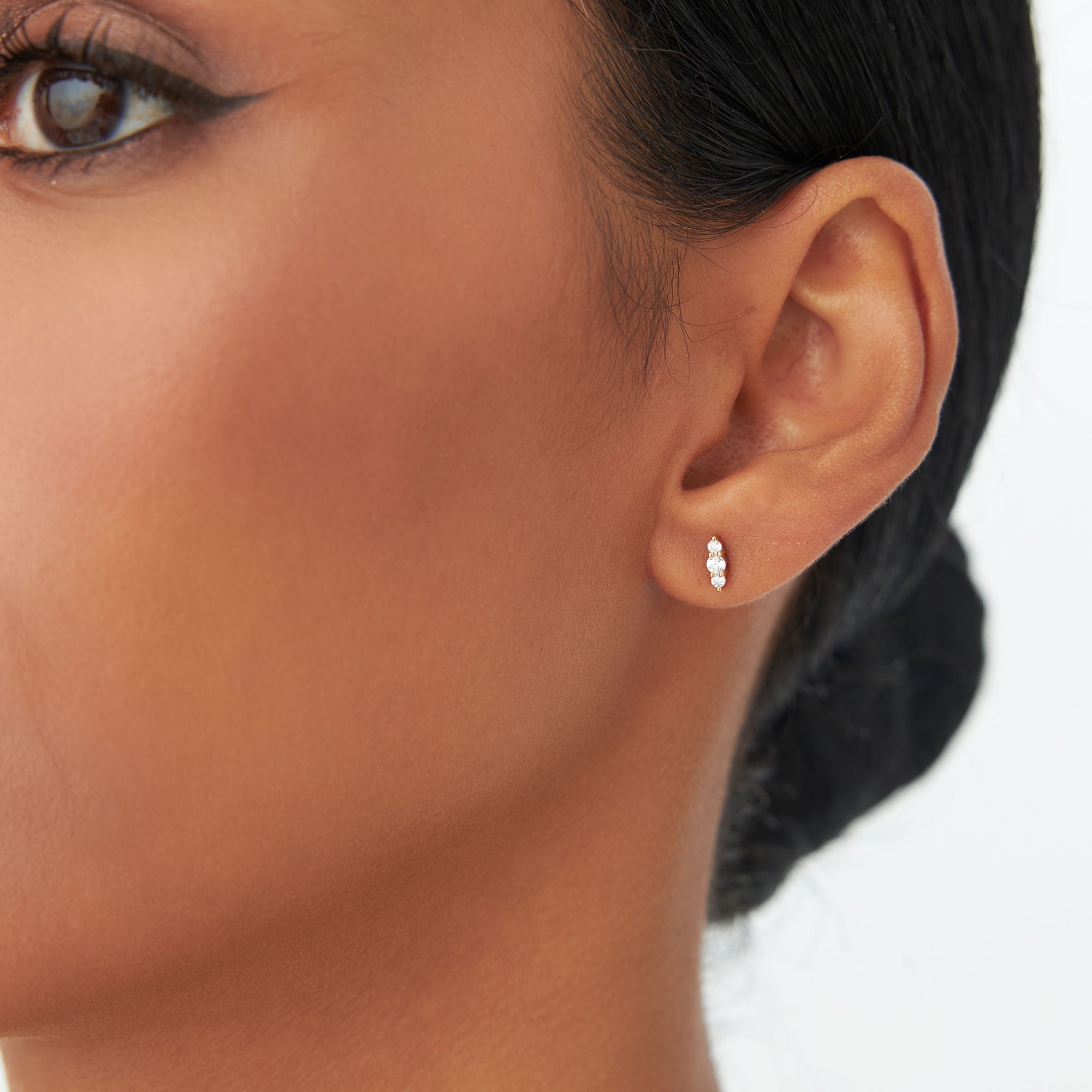 OBFJ1195 - 14k Triple Diamond Stud Earrings 2