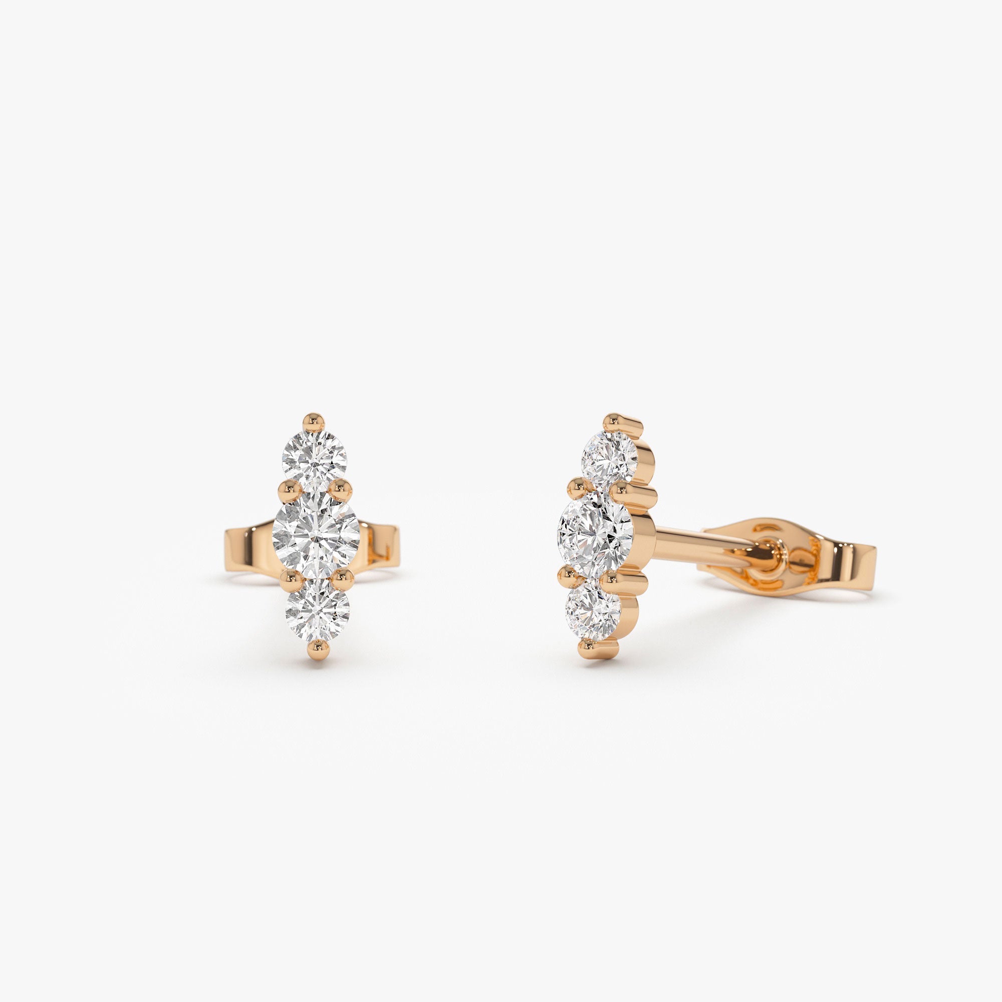 OBFJ1195 - 14k Triple Diamond Stud Earrings 5