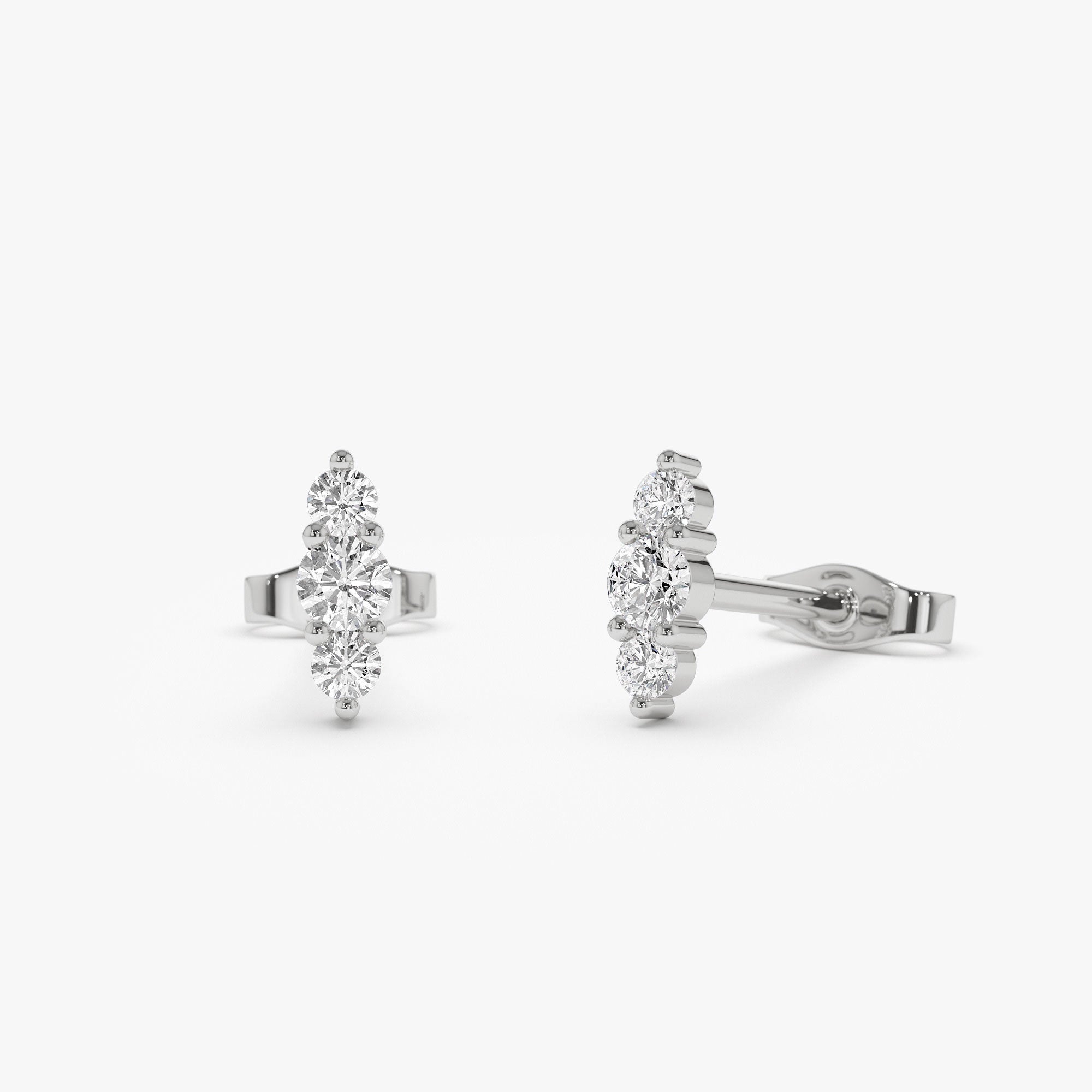 OBFJ1195 - 14k Triple Diamond Stud Earrings 6