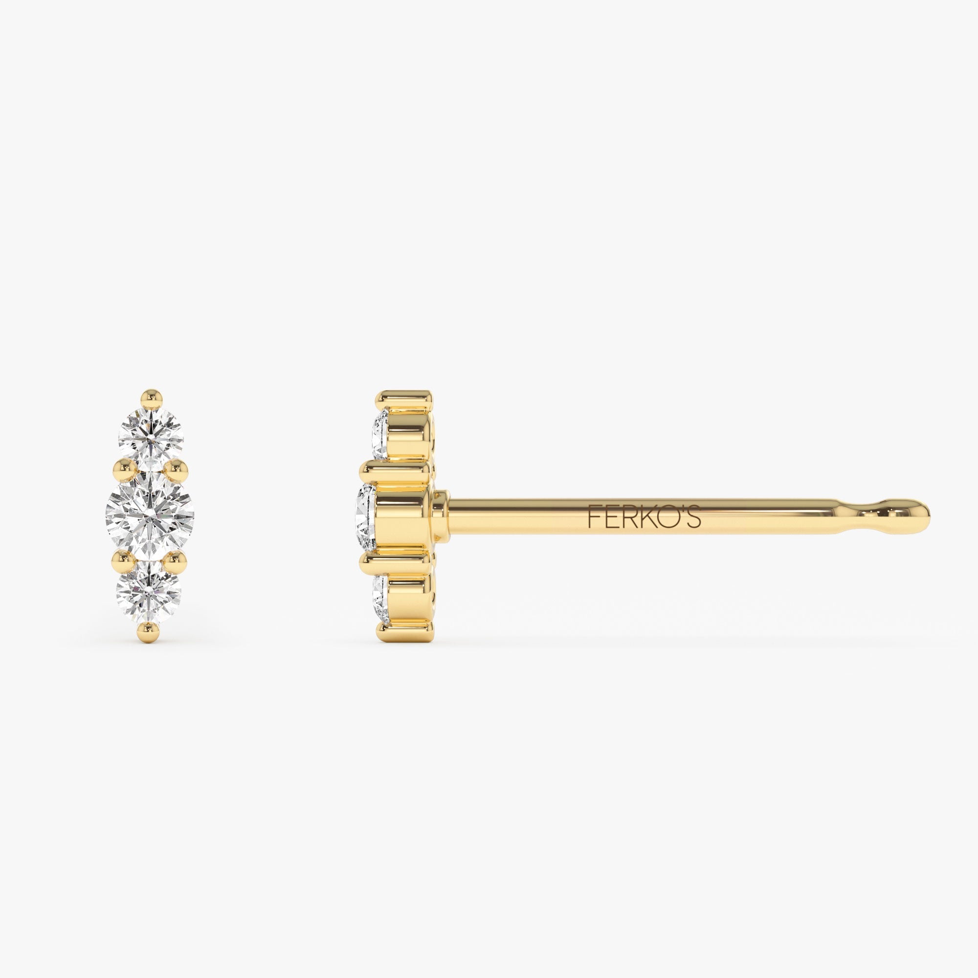 OBFJ1195 - 14k Triple Diamond Stud Earrings 7