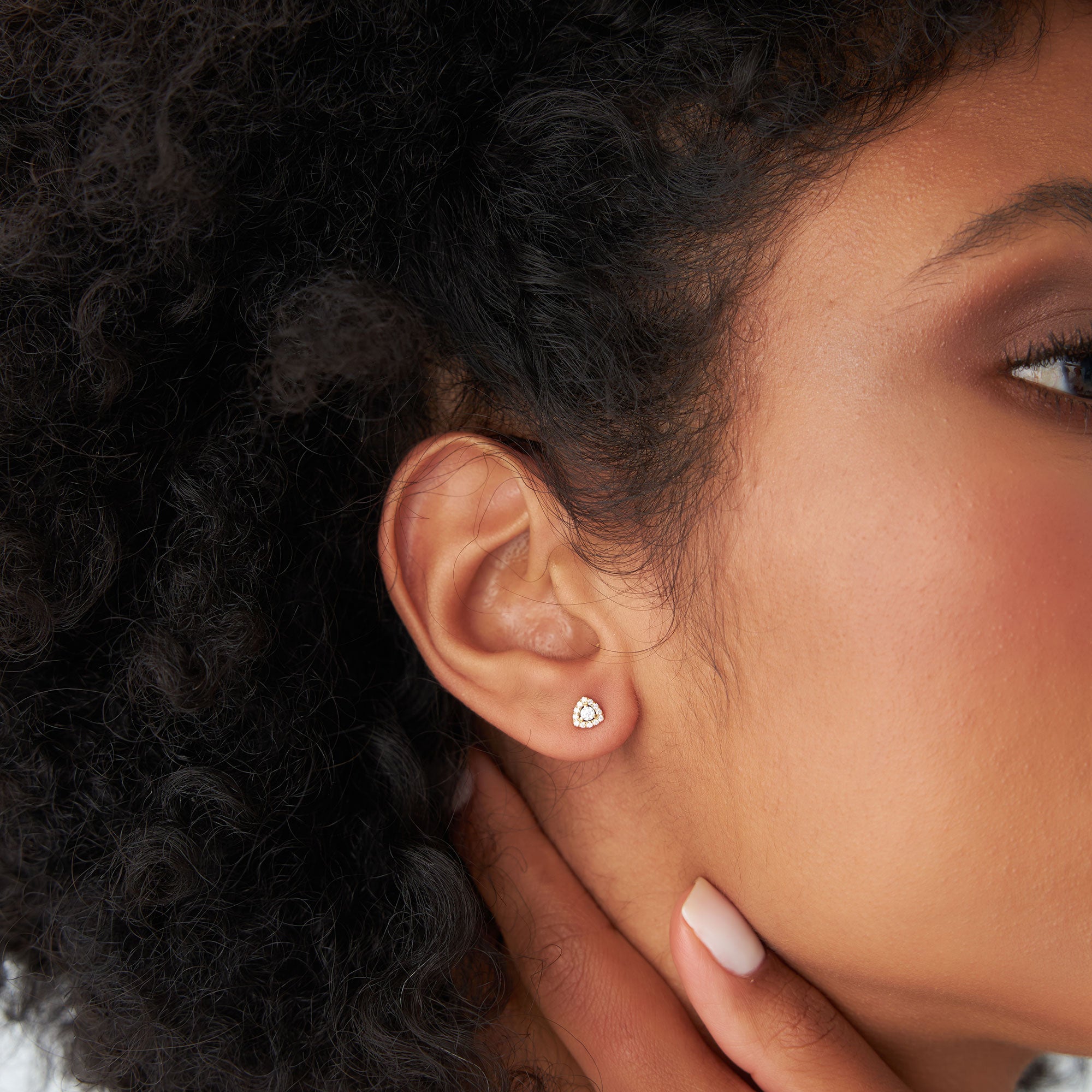 OBFJ1196 - 14k Triangle Halo Setting Diamond Studs 3