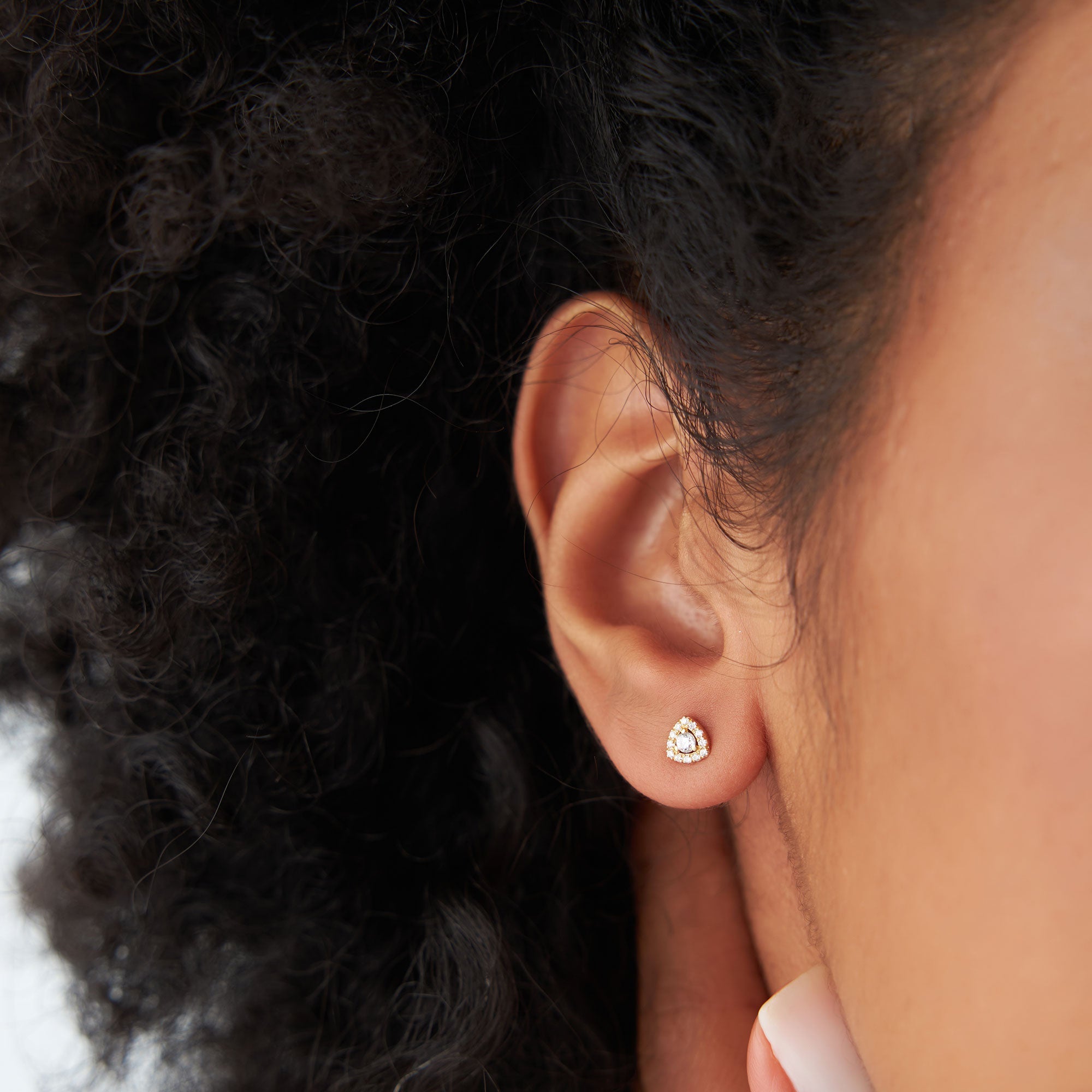 OBFJ1196 - 14k Triangle Halo Setting Diamond Studs 2