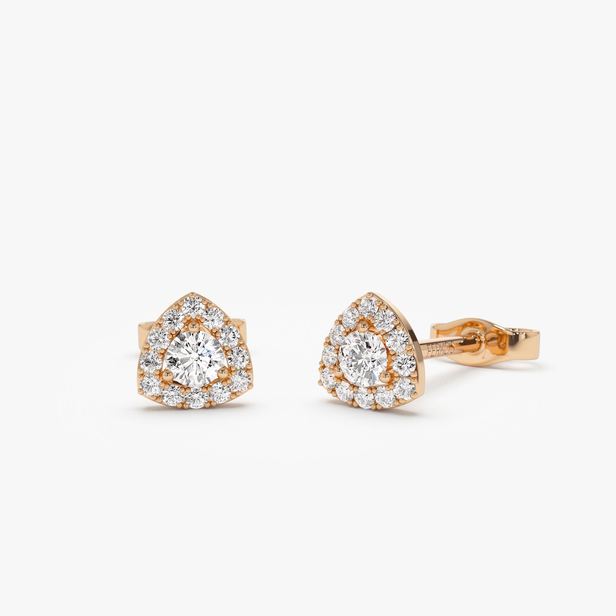 OBFJ1196 - 14k Triangle Halo Setting Diamond Studs 5