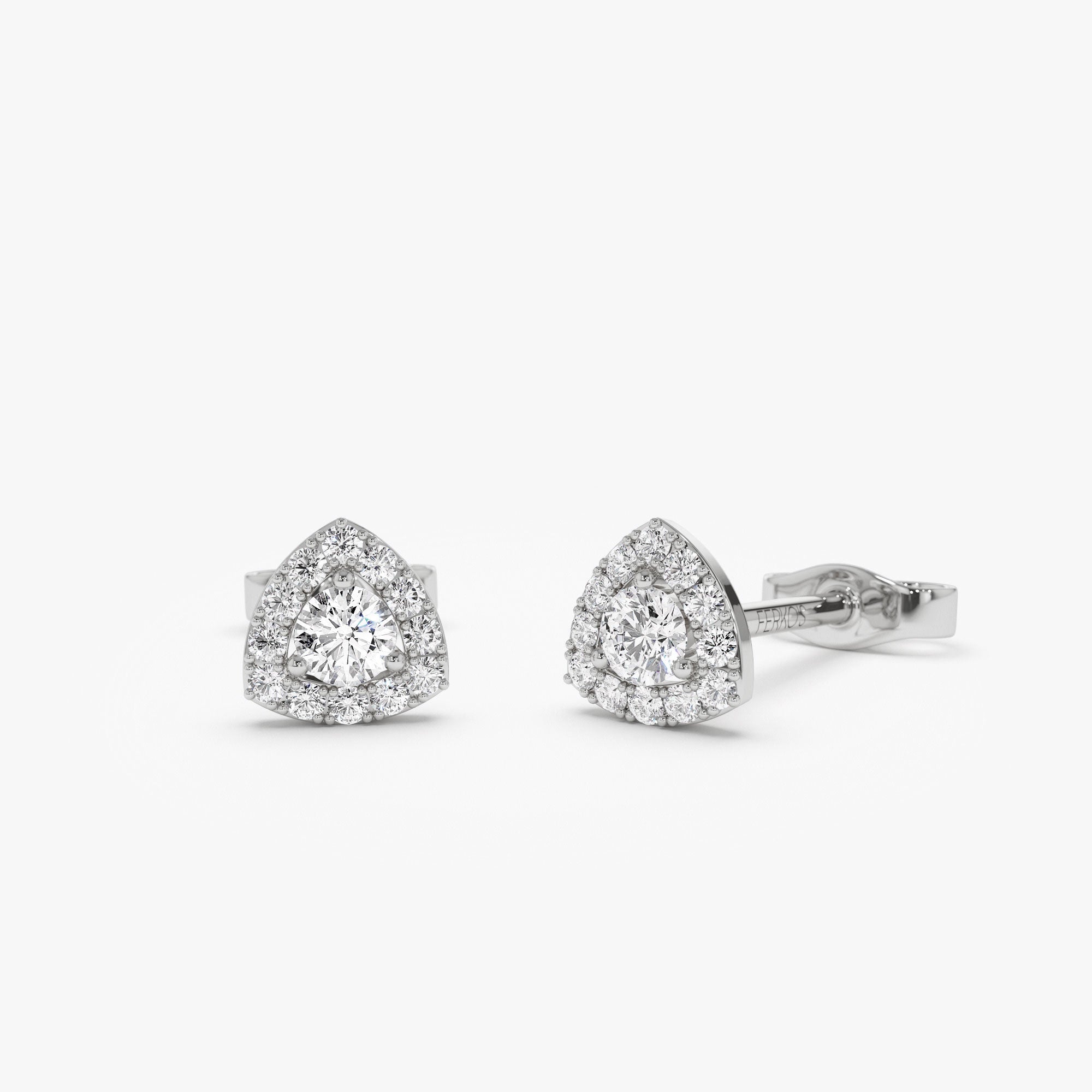 OBFJ1196 - 14k Triangle Halo Setting Diamond Studs 6