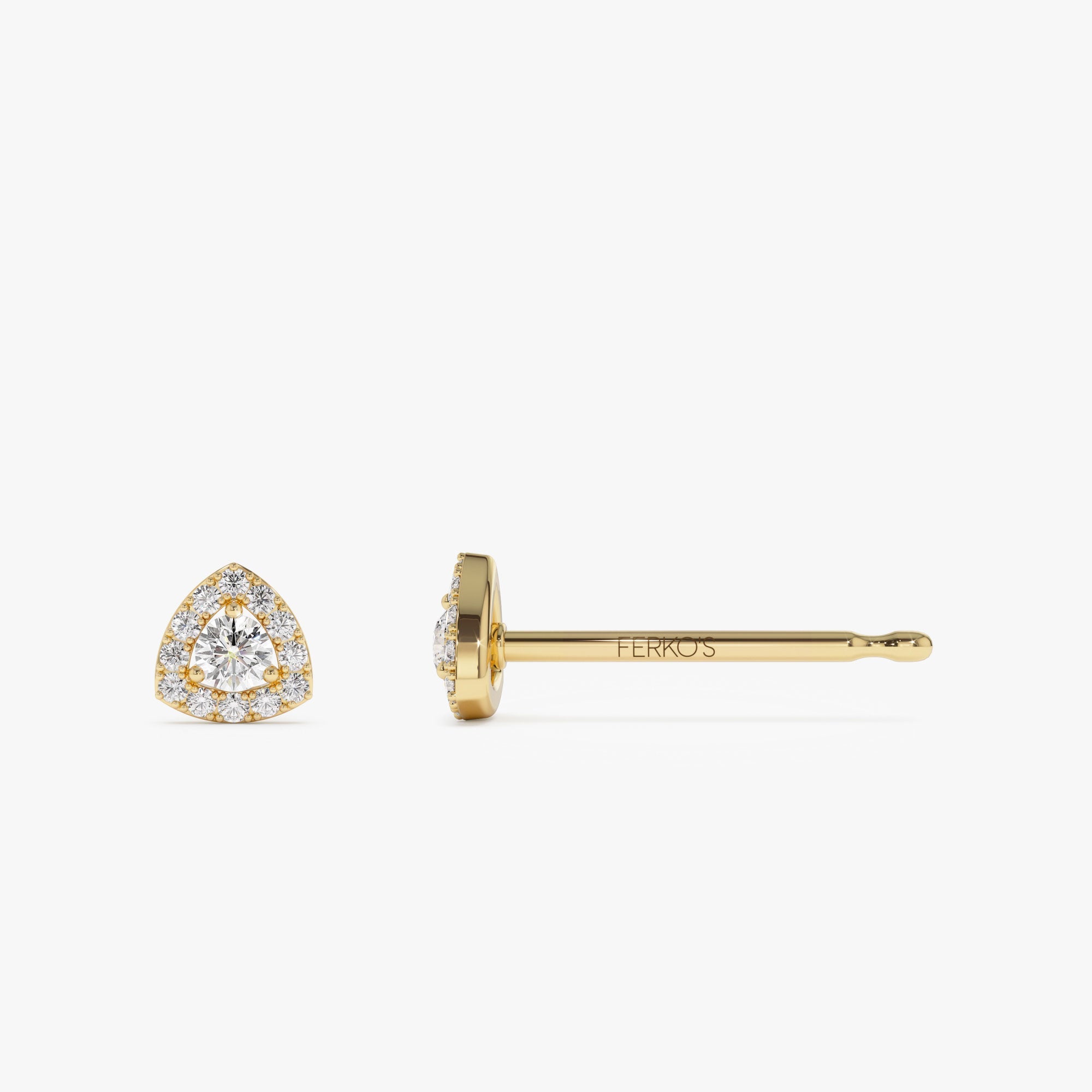 OBFJ1196 - 14k Triangle Halo Setting Diamond Studs 7