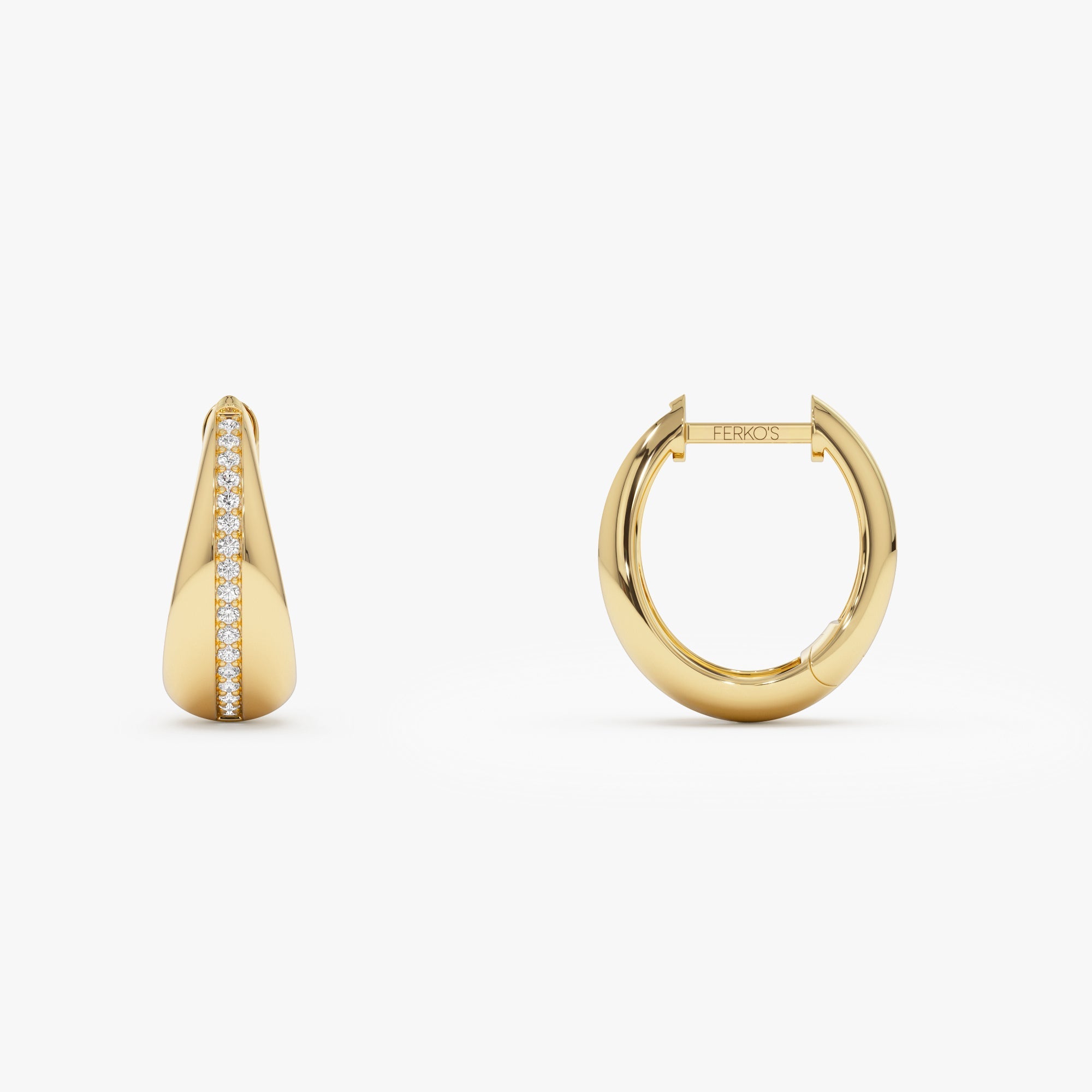 OBFJ1121 - 14k Gold Teardrop Diamond Hoop Earrings 7