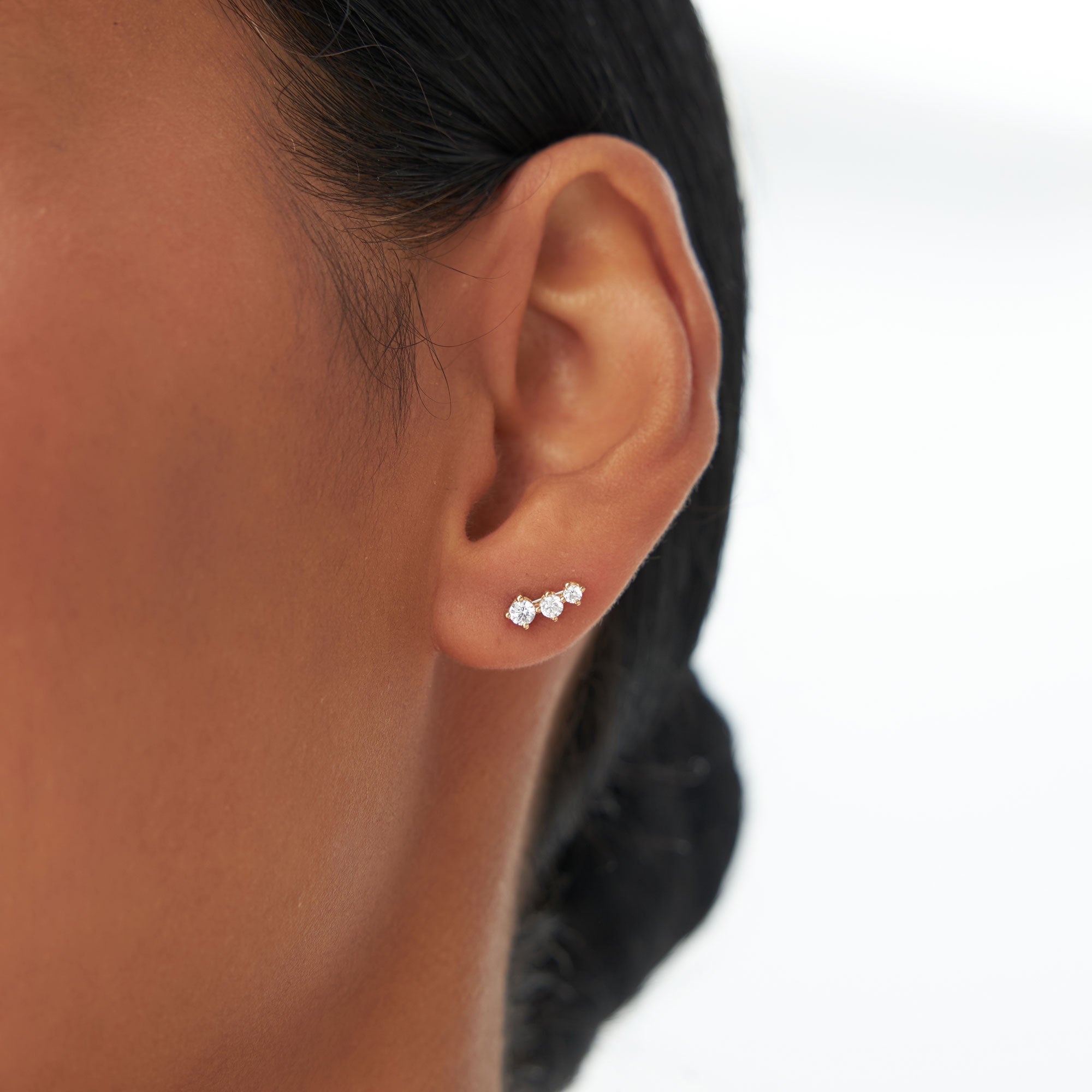 OBFJ1192 - 14k Three Stone Brilliant Diamond Studs 0.35 ctw 2