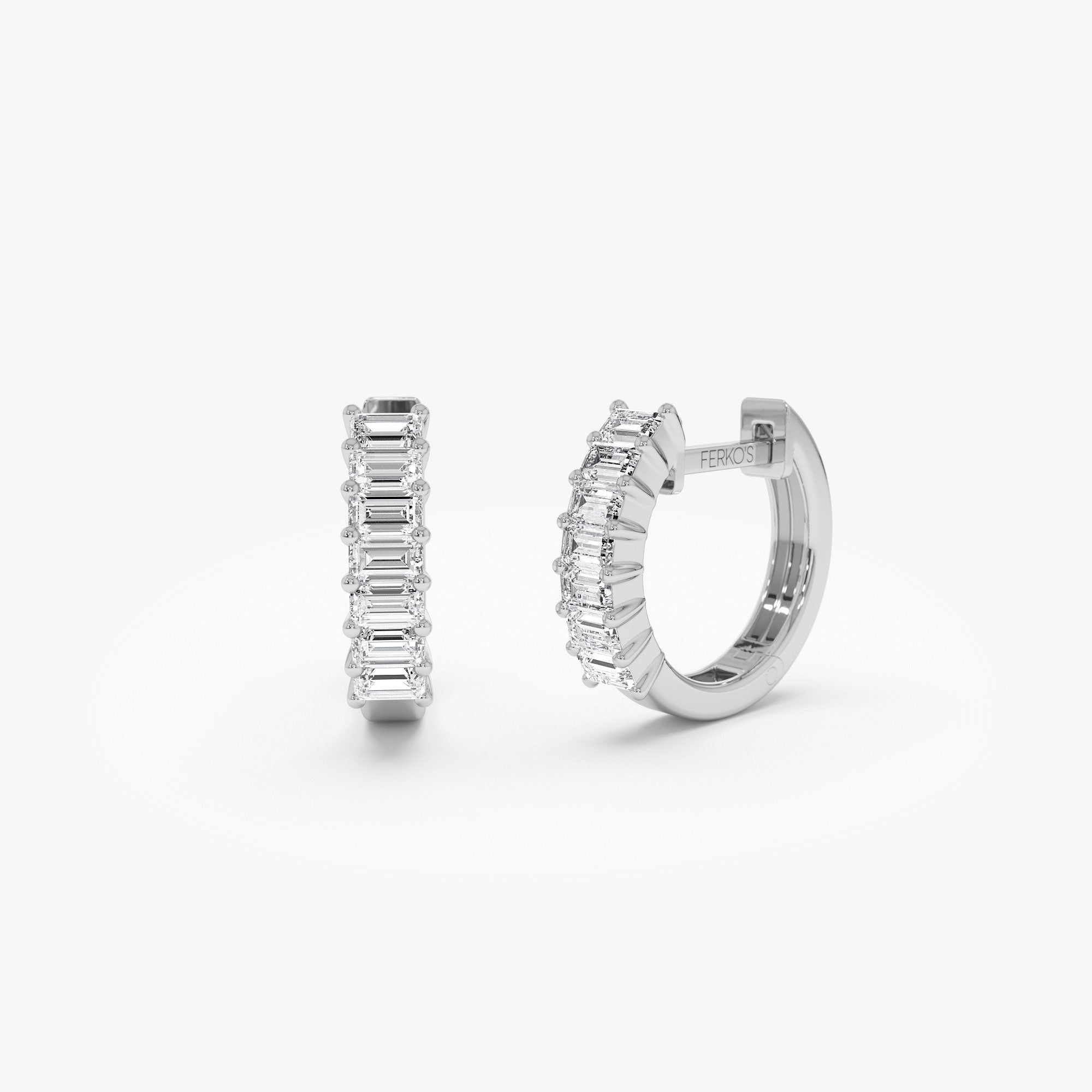 OBFJ1106 - 14k Distinctive Baguette Diamond Huggies 5