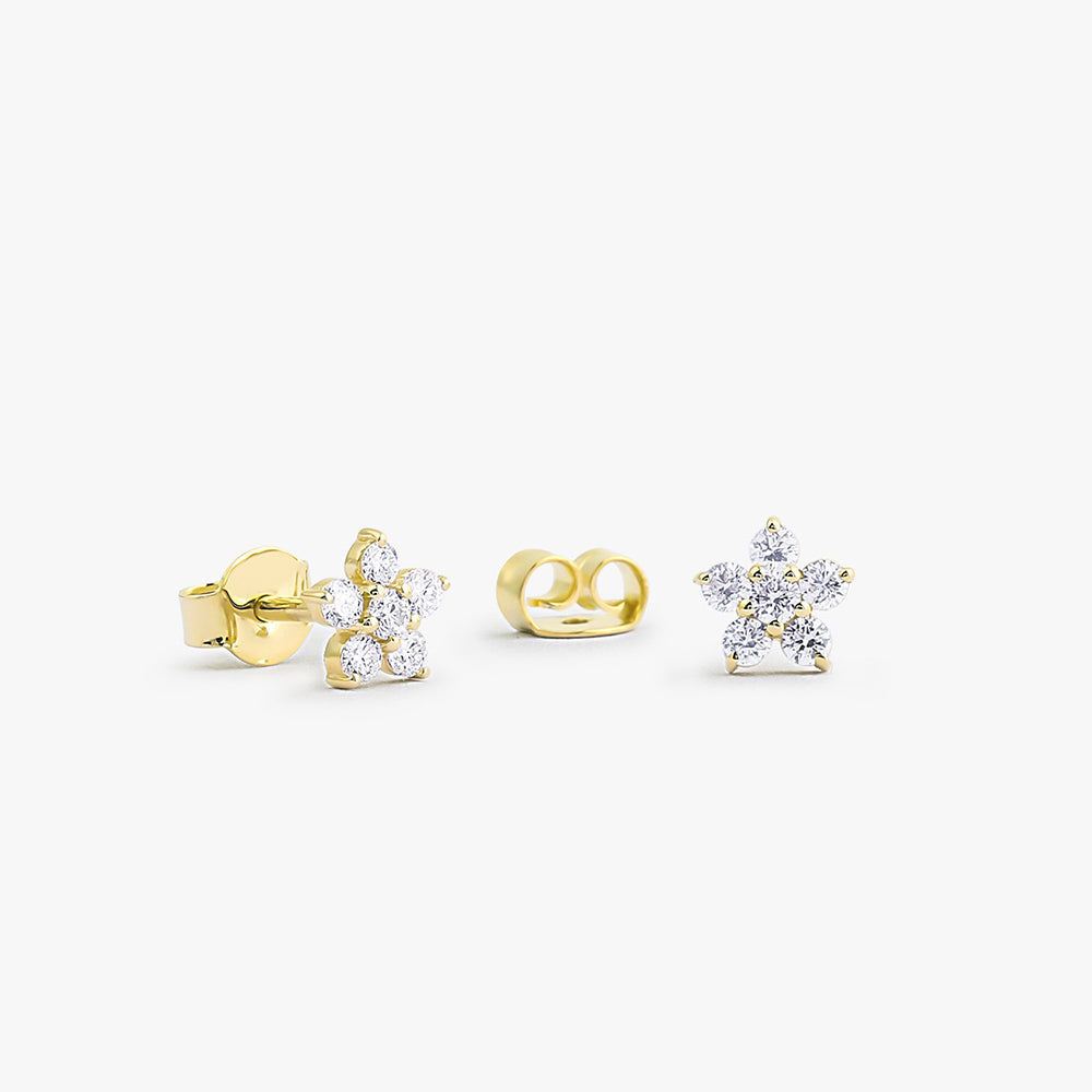 OBFJ1742 - 14K Gold Diamond Flower Earrings 1