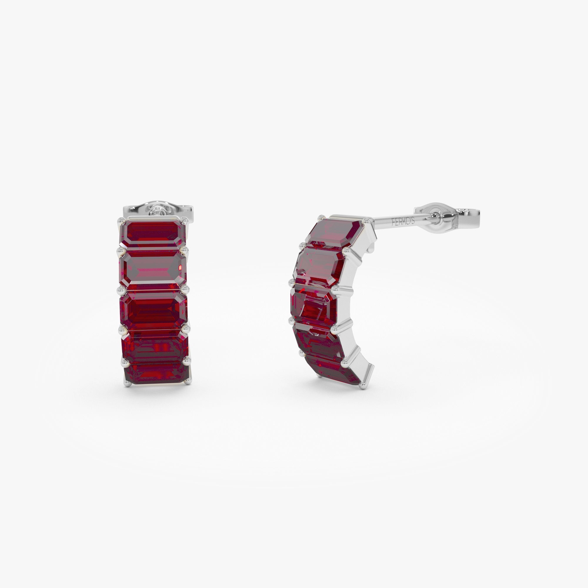OBFJ0801 - 14K Emerald Cut Garnet Half Hoop Earrings 4