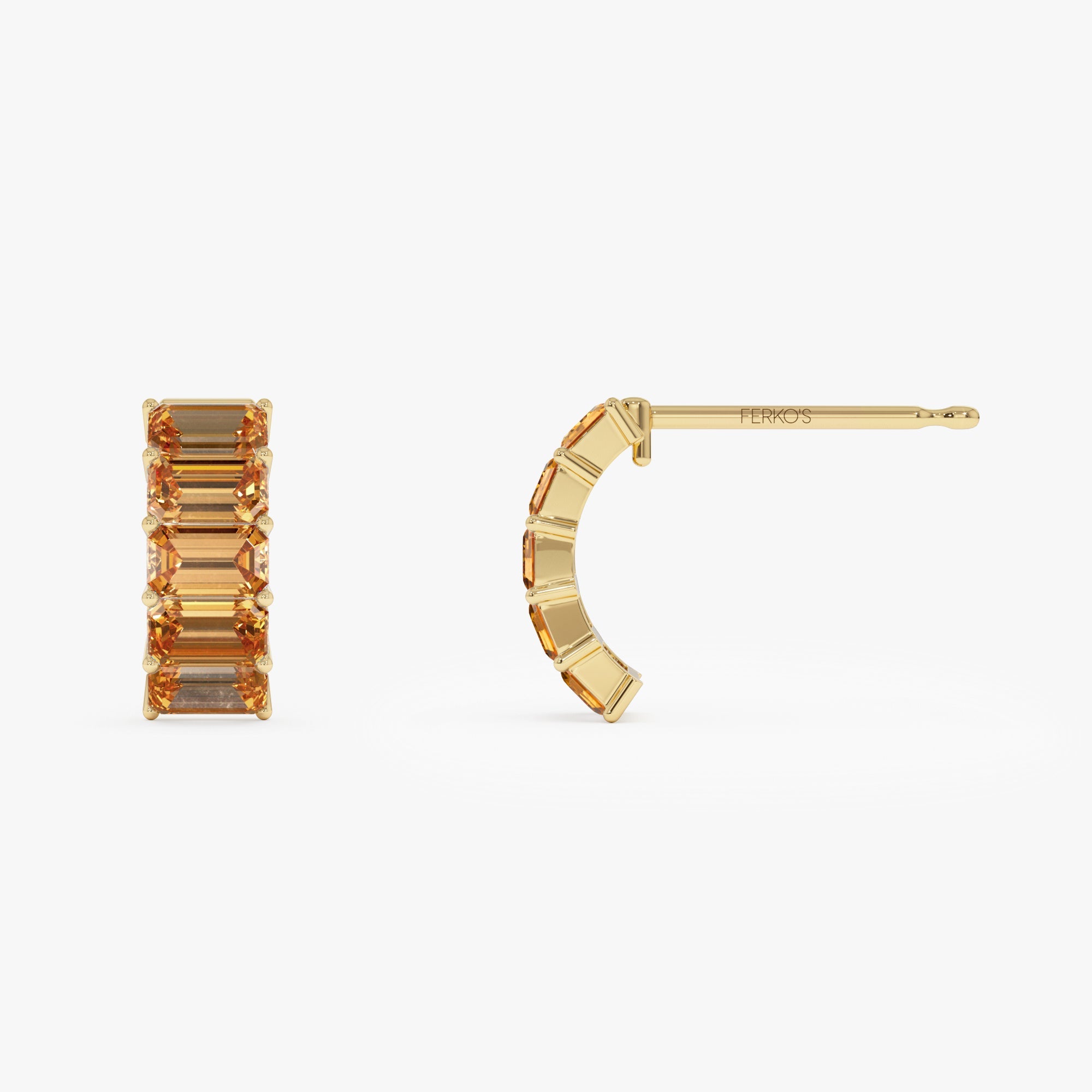 OBFJ0805 - 14K Emerald Cut Citrine Half Hoop Earrings 7