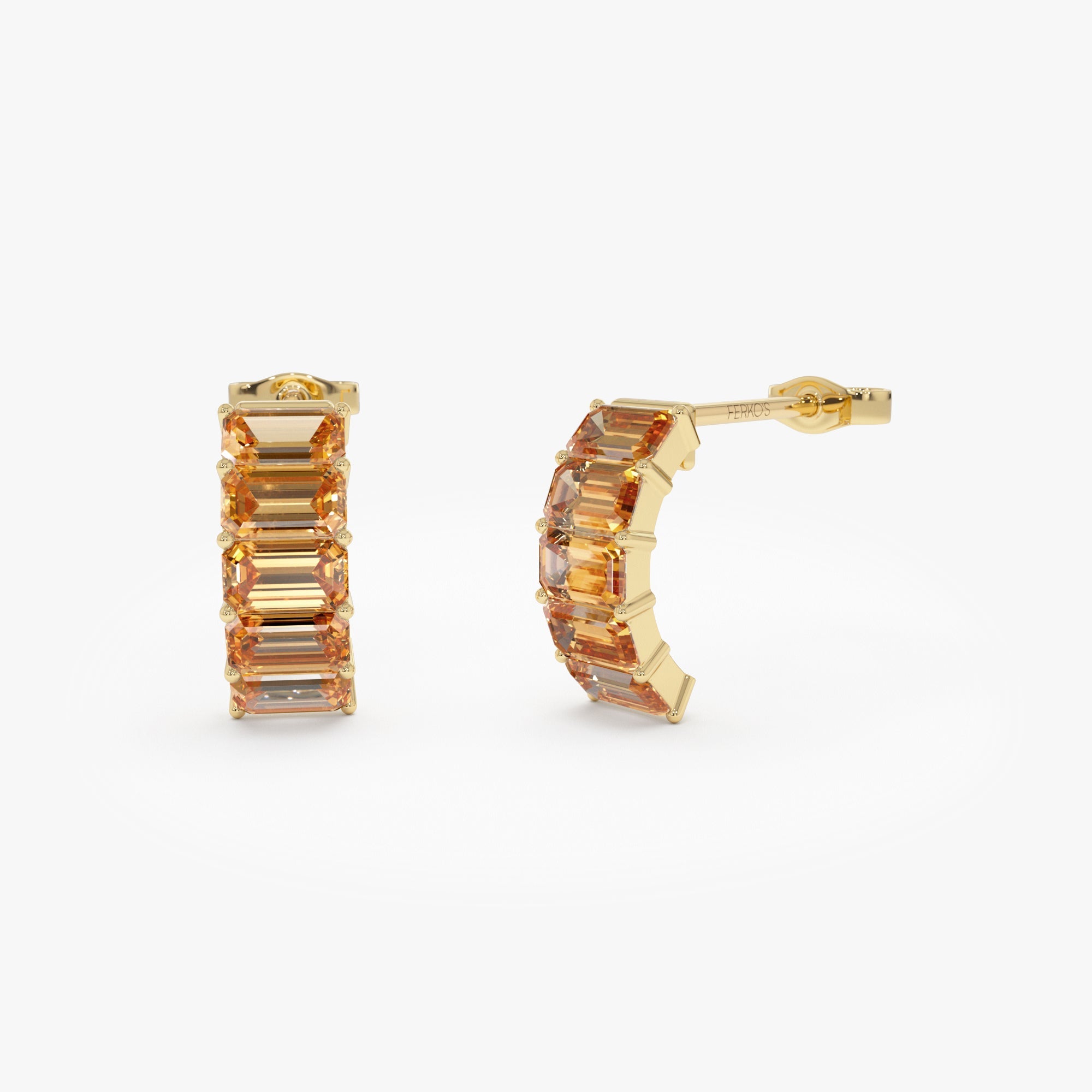 OBFJ0805 - 14K Emerald Cut Citrine Half Hoop Earrings 1