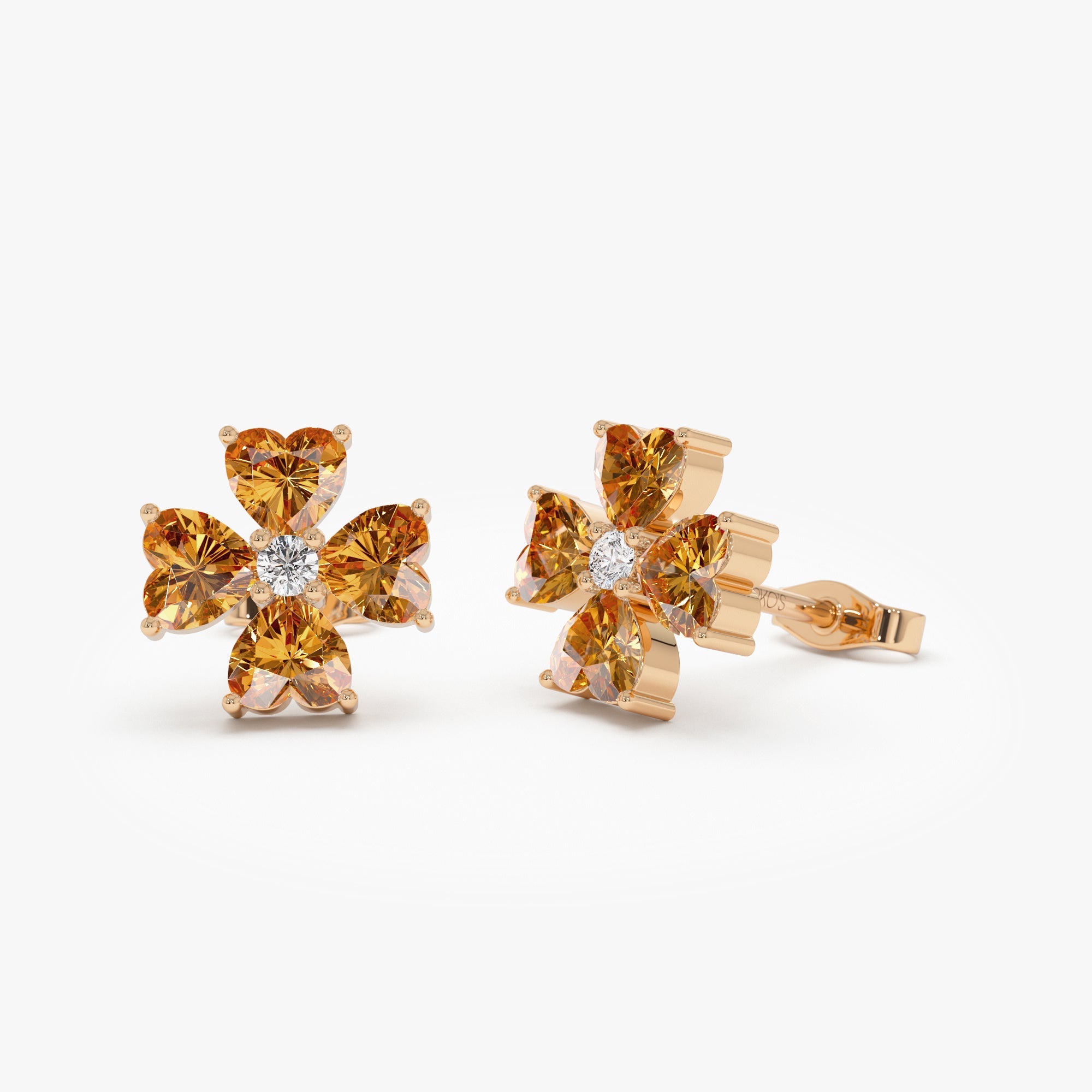 OBFJ0798 - 14k Citrine Four Leaf Clover Studs 5