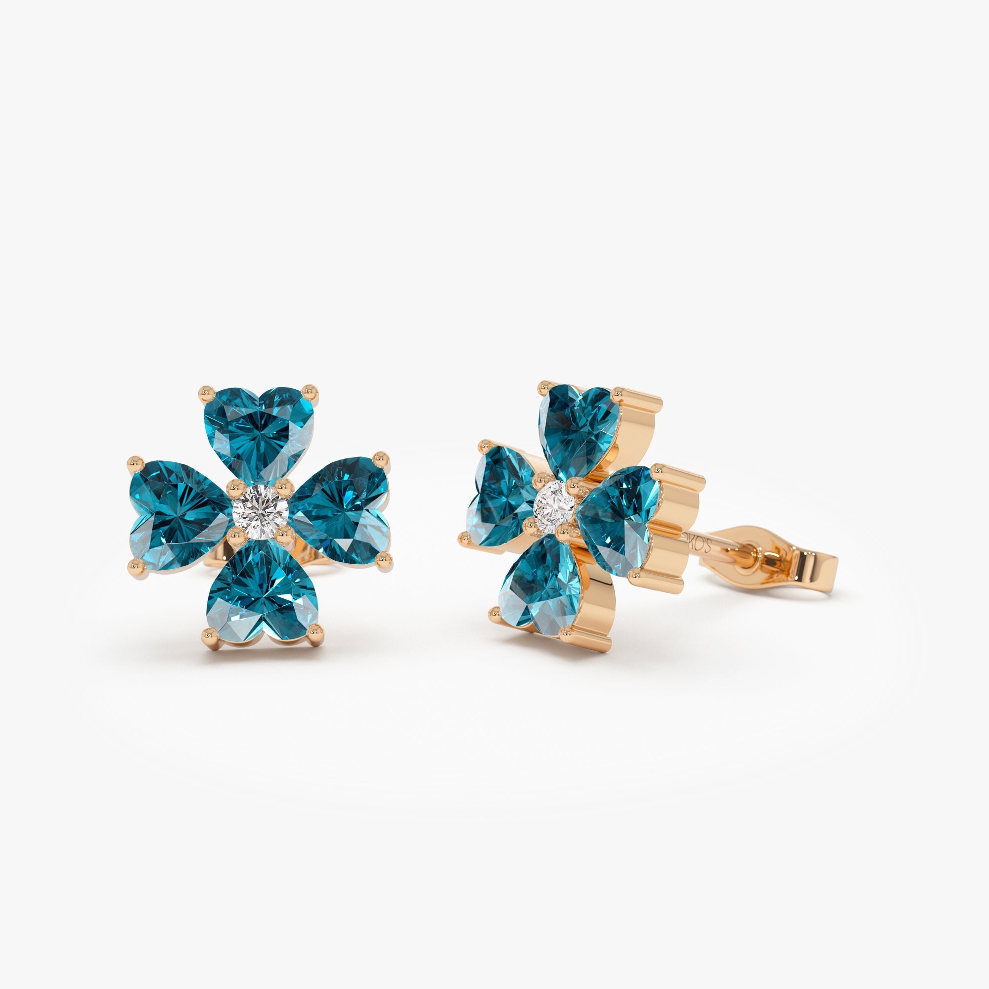 OBFJ0800 - 14k London Blue Topaz Four Leaf Clover Studs 5