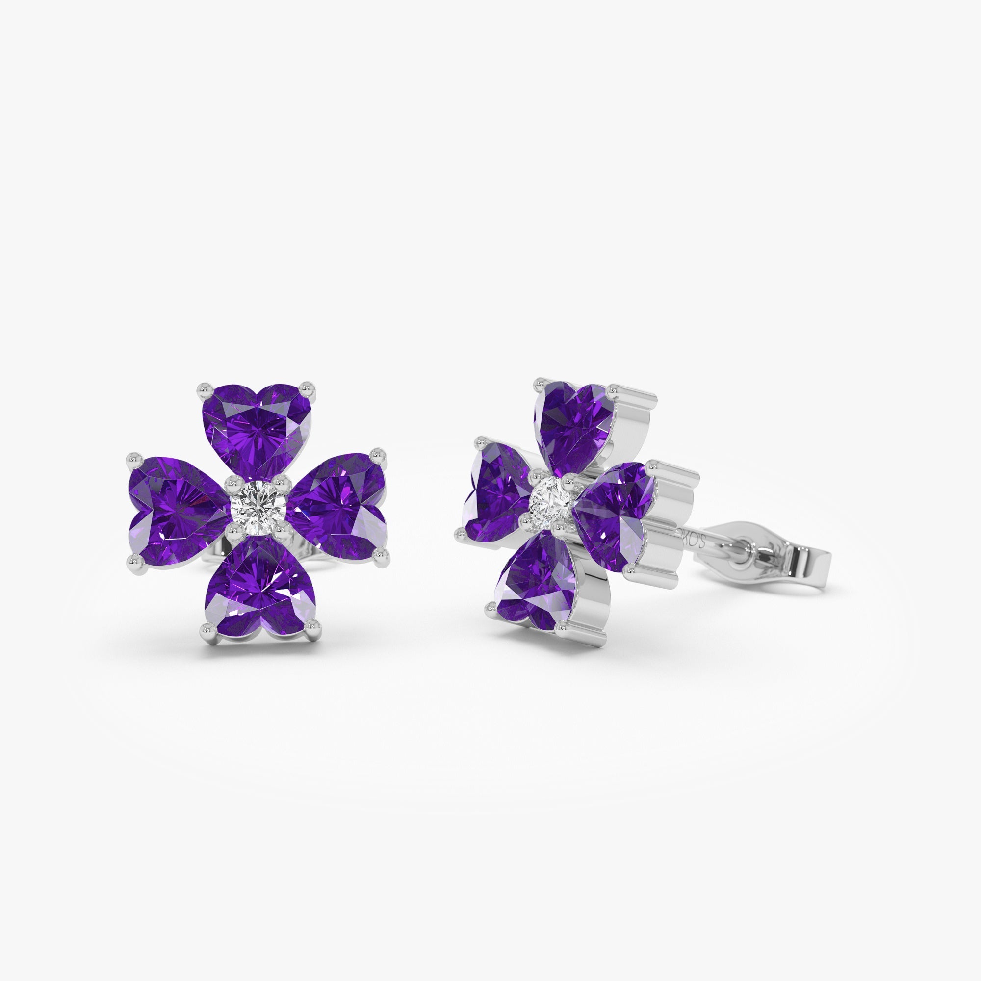 OBFJ0799 - 14k Amethyst Four Leaf Clover Studs 4