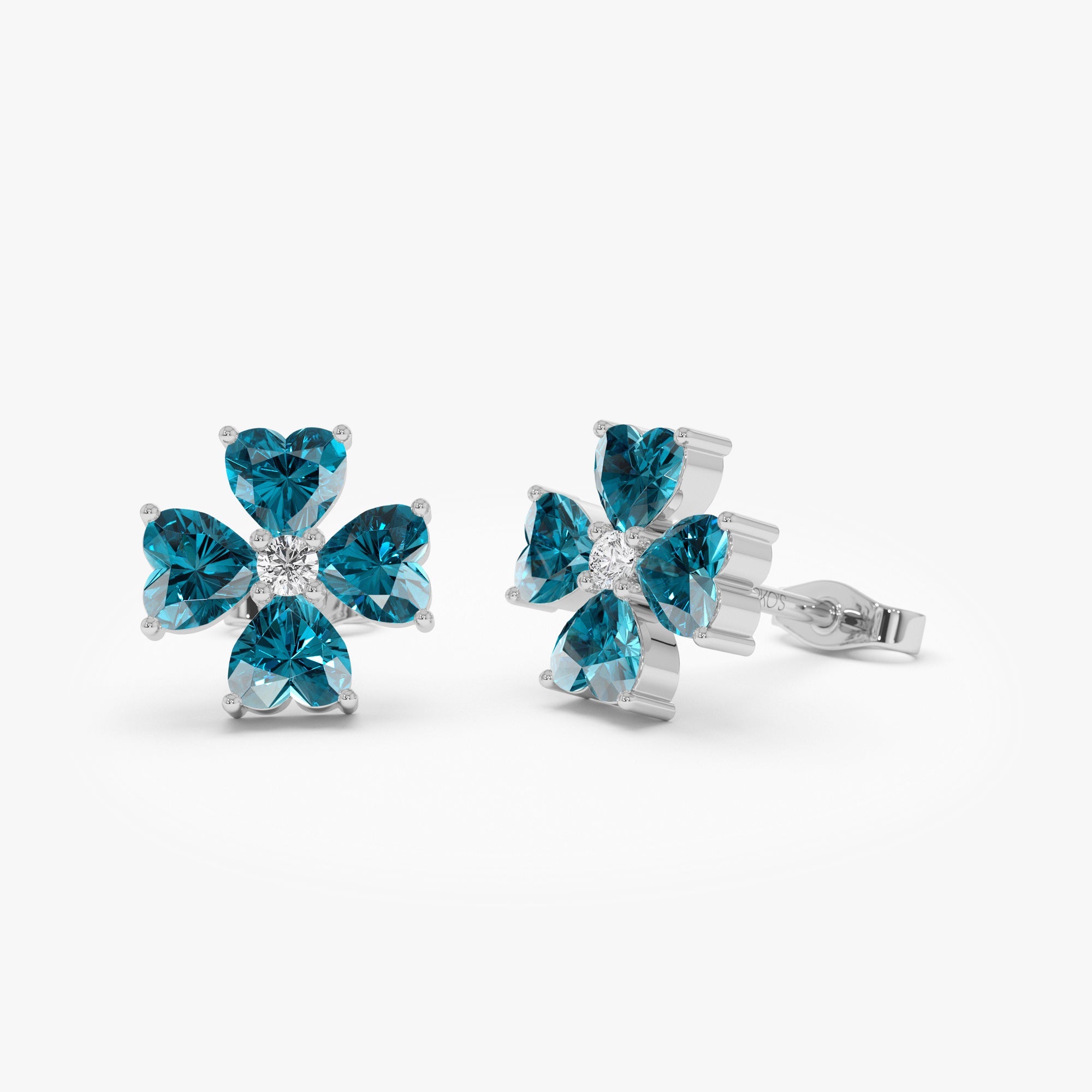 OBFJ0800 - 14k London Blue Topaz Four Leaf Clover Studs 6