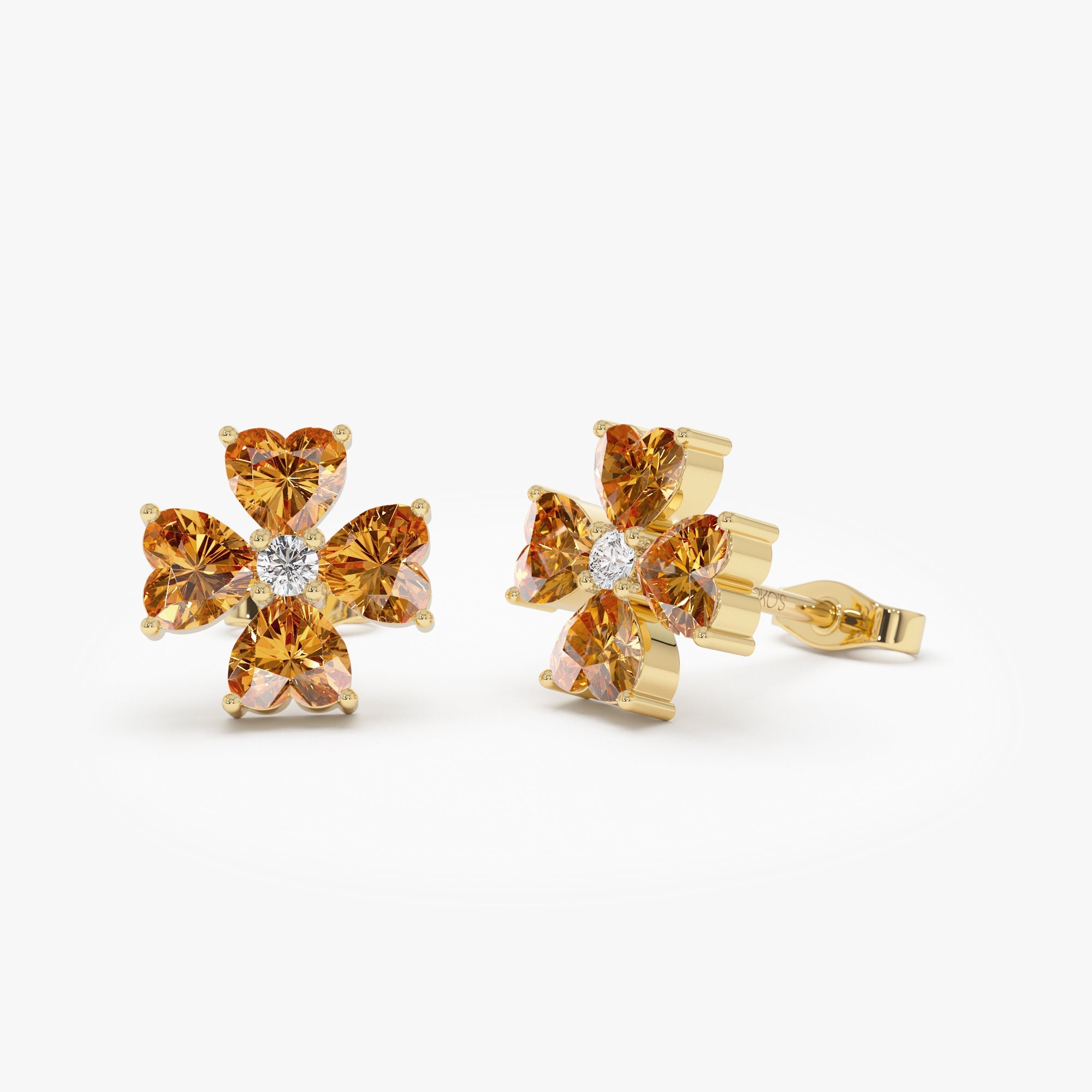 OBFJ0798 - 14k Citrine Four Leaf Clover Studs 1