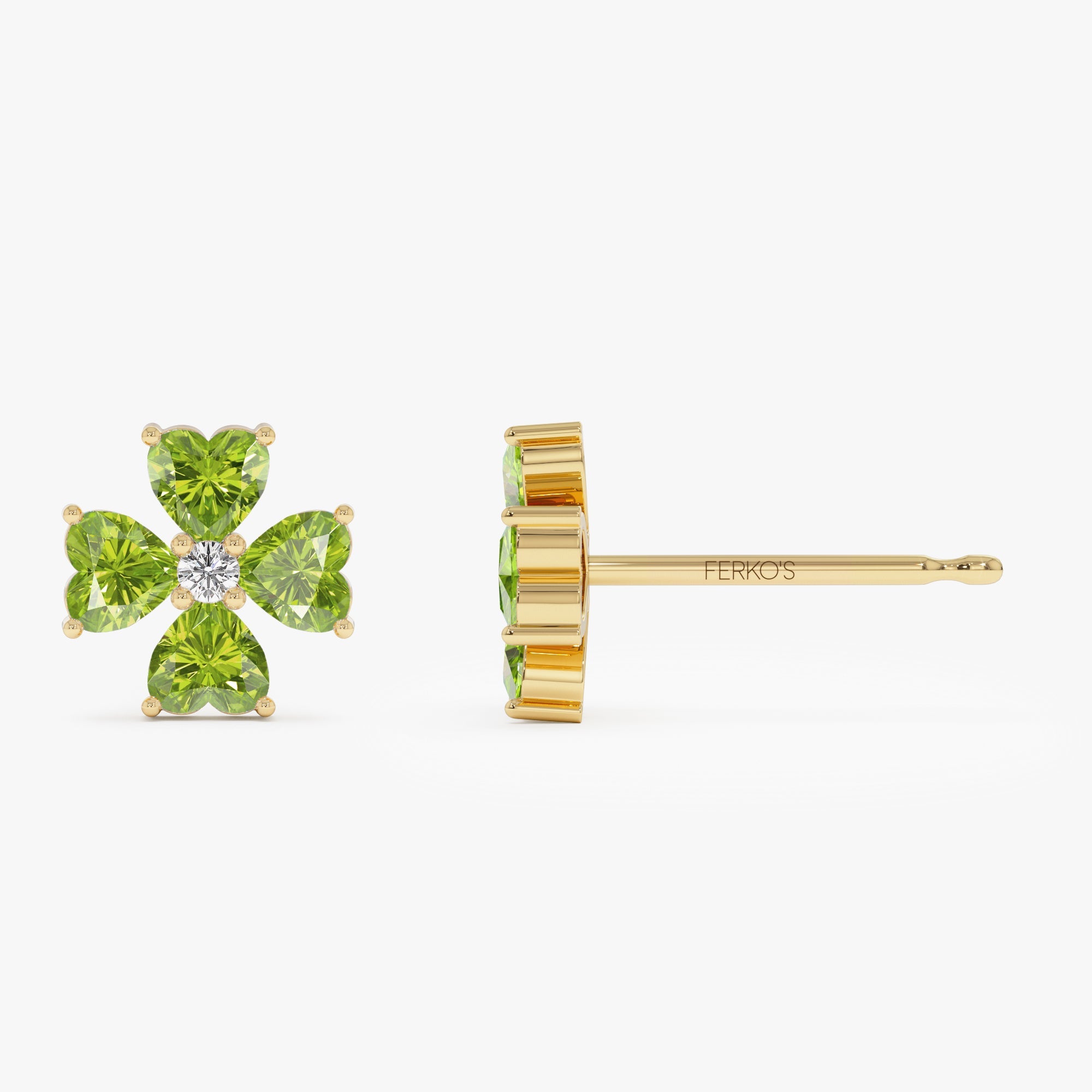 OBFJ0797 - 14k Peridot Four Leaf Clover Studs 5