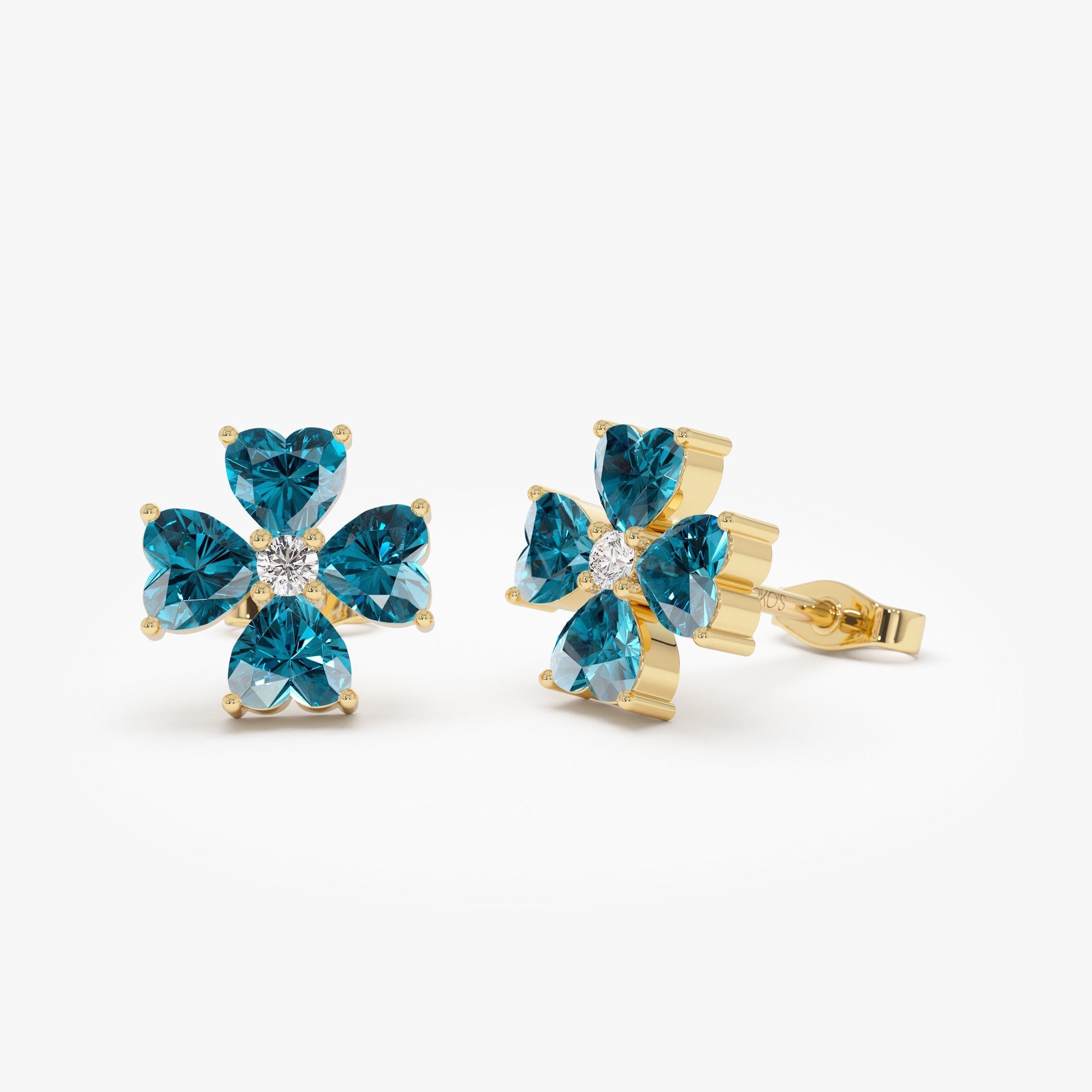 OBFJ0800 - 14k London Blue Topaz Four Leaf Clover Studs 1