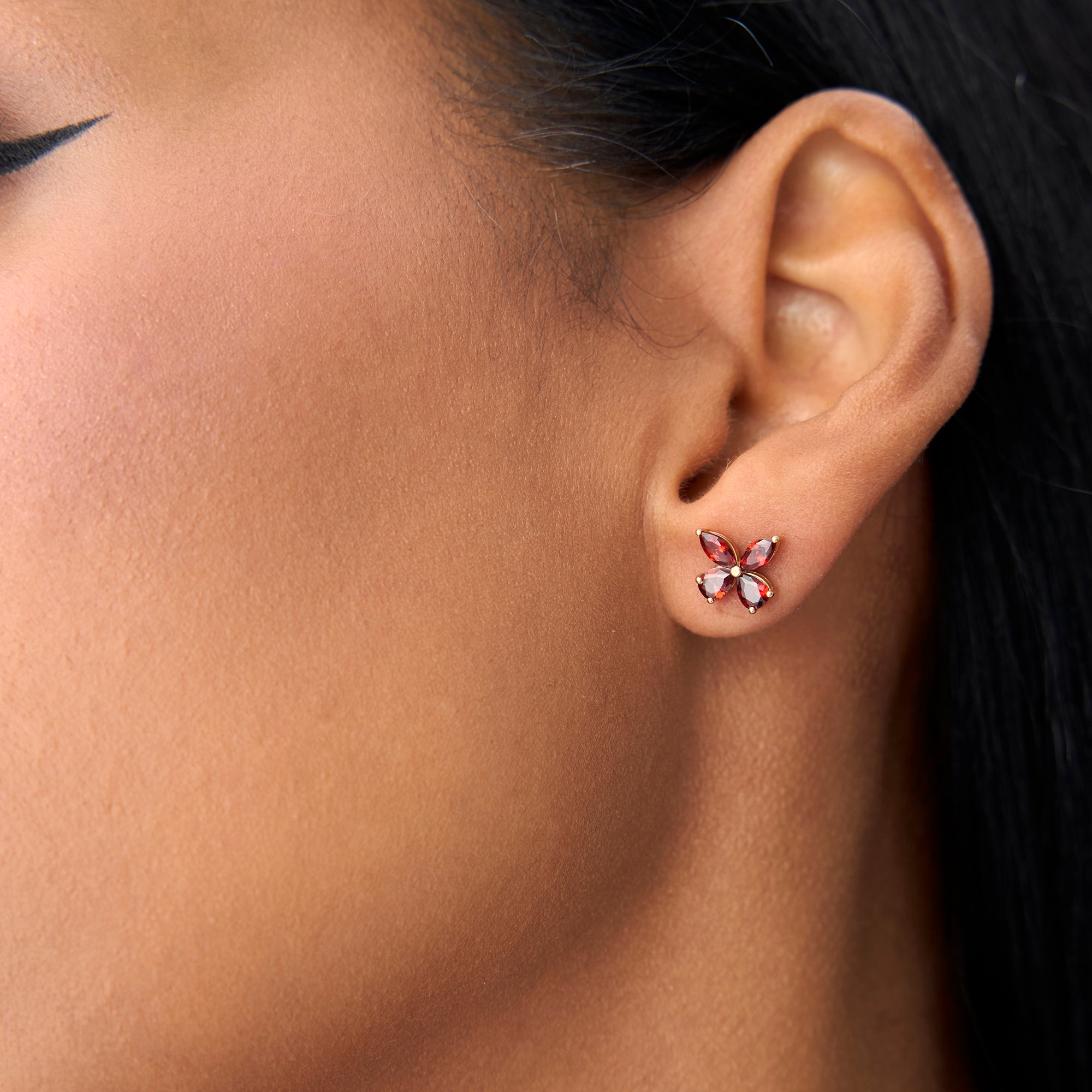 OBFJ0792 - 14K Garnet Butterfly Stud Earrings 3