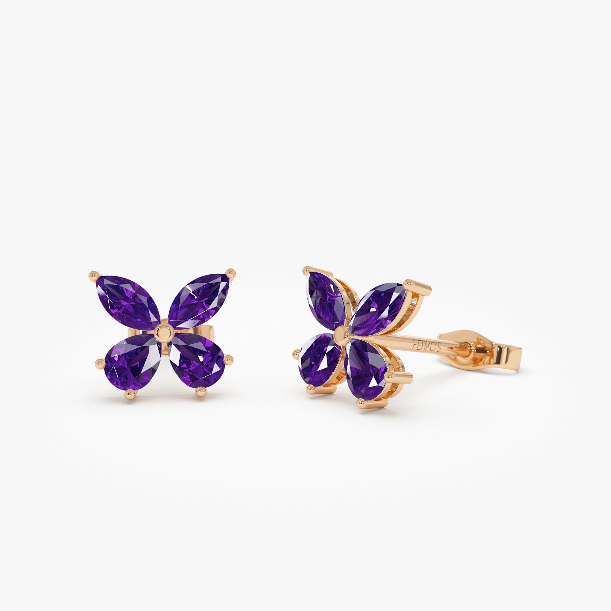 OBFJ0795 - 14K Amethyst Butterfly Stud Earrings 5