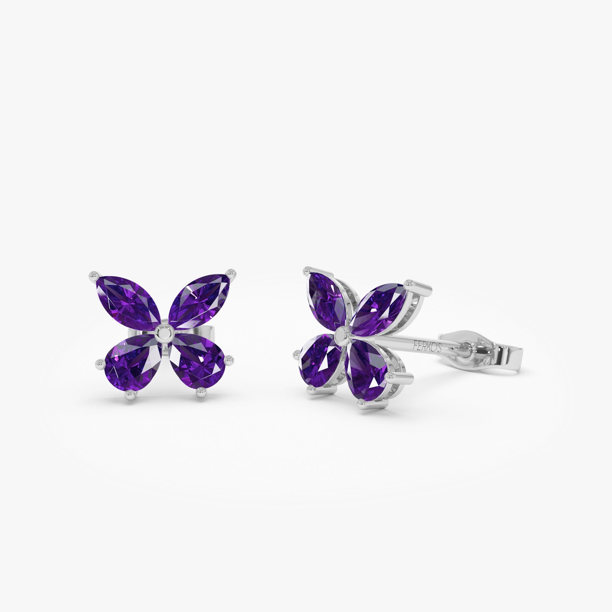 OBFJ0795 - 14K Amethyst Butterfly Stud Earrings 6