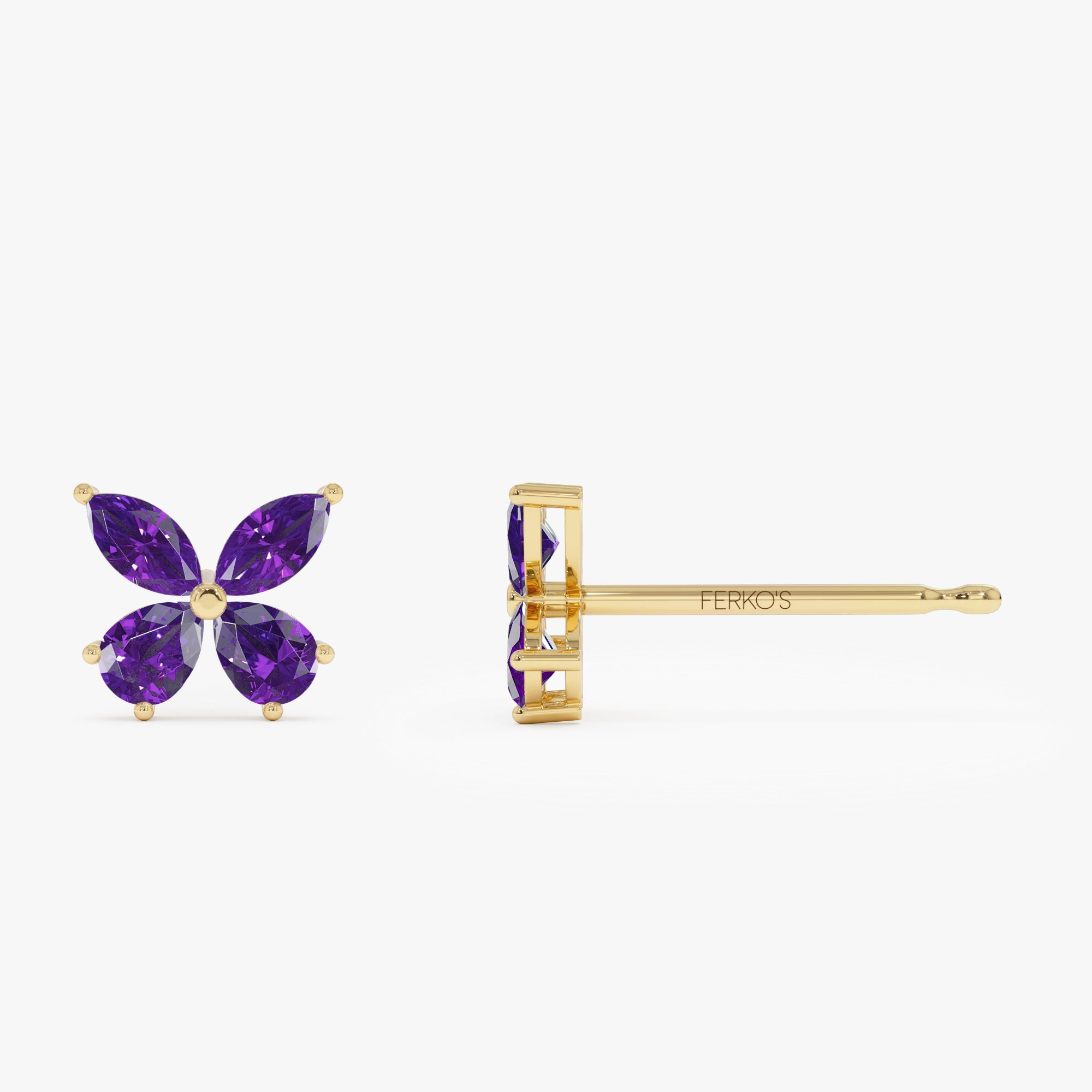 OBFJ0795 - 14K Amethyst Butterfly Stud Earrings 7