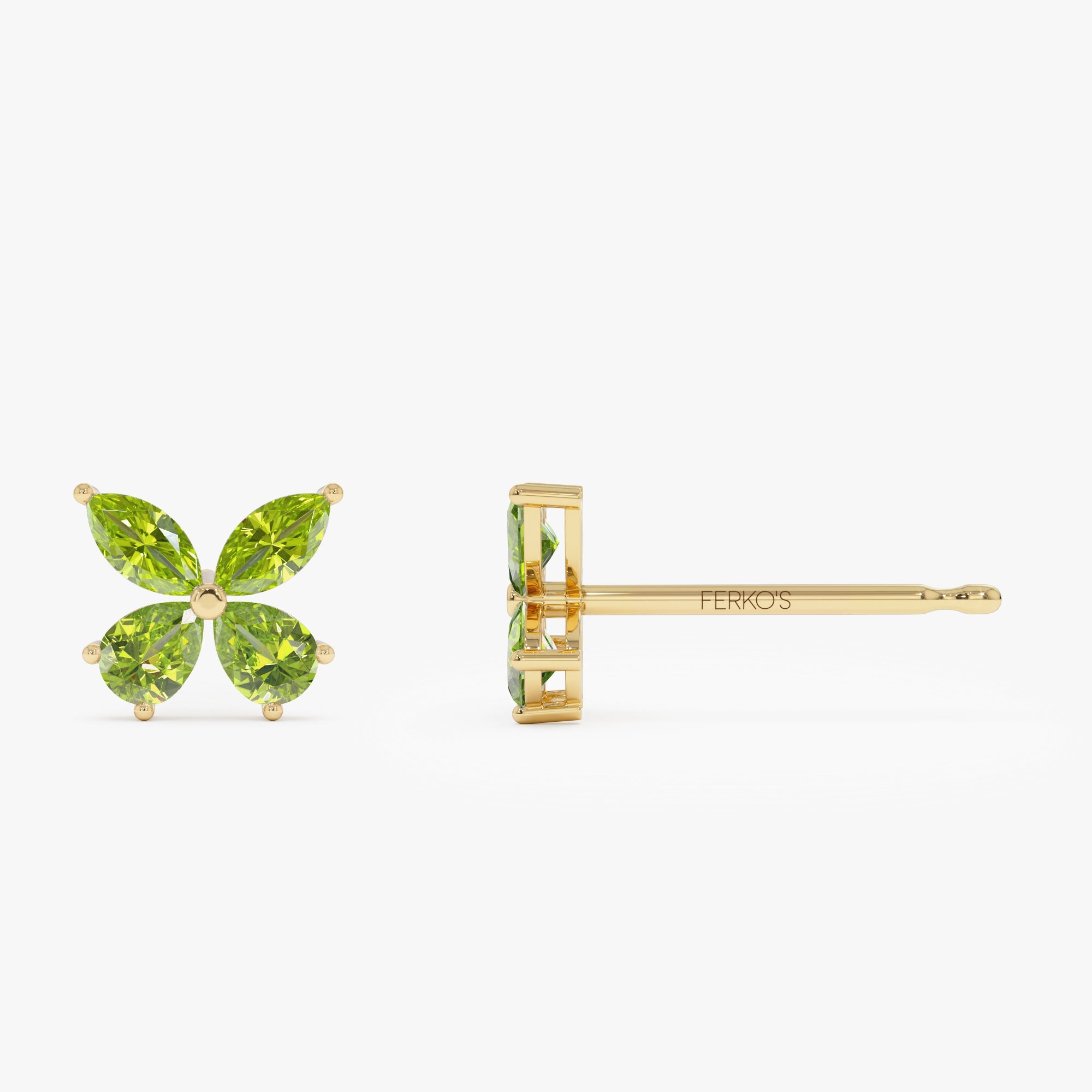 OBFJ0794 - 14K Peridot Butterfly Stud Earrings 7