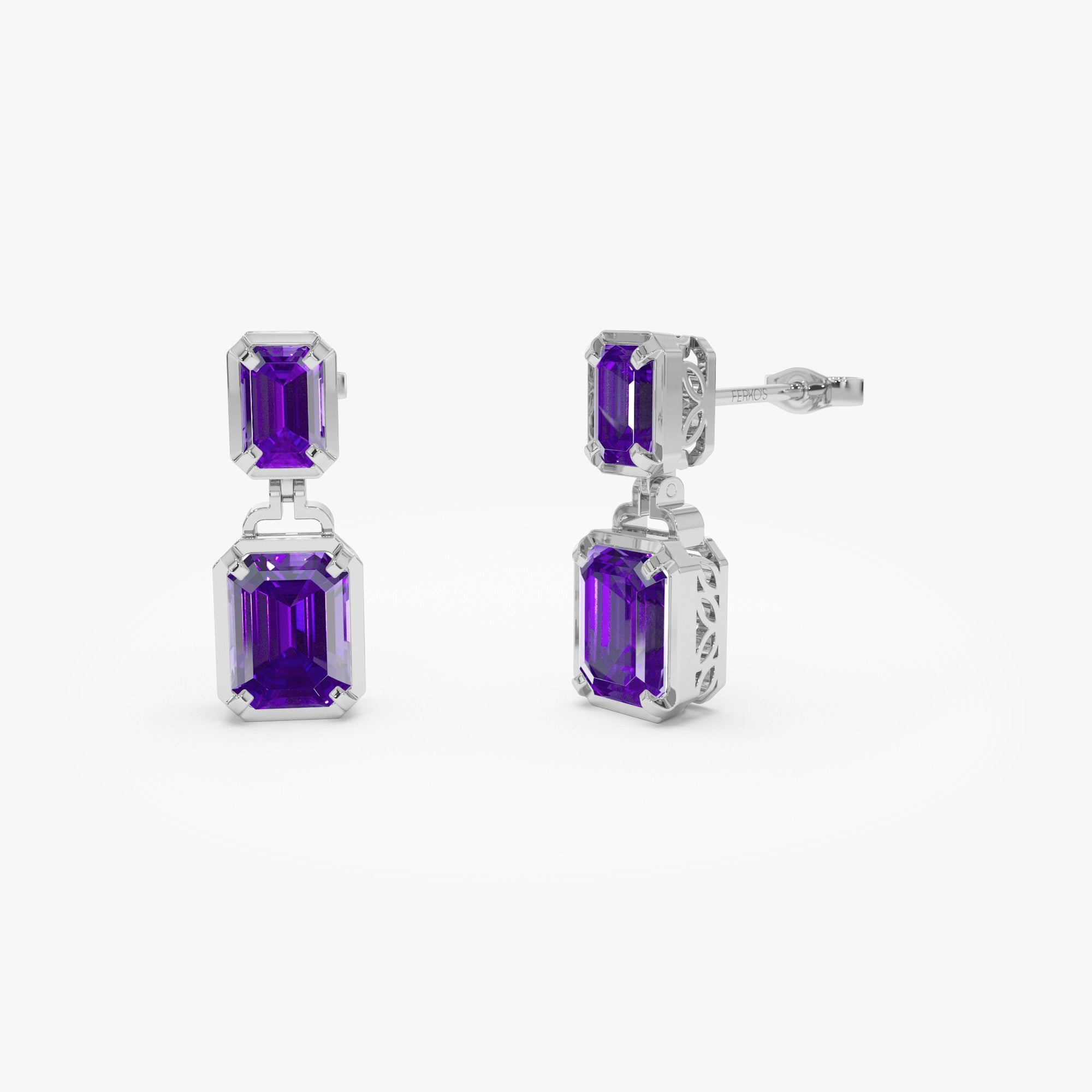 OBFJ0807 - 14K Emerald Amethyst Dangle Drop Earrings 6