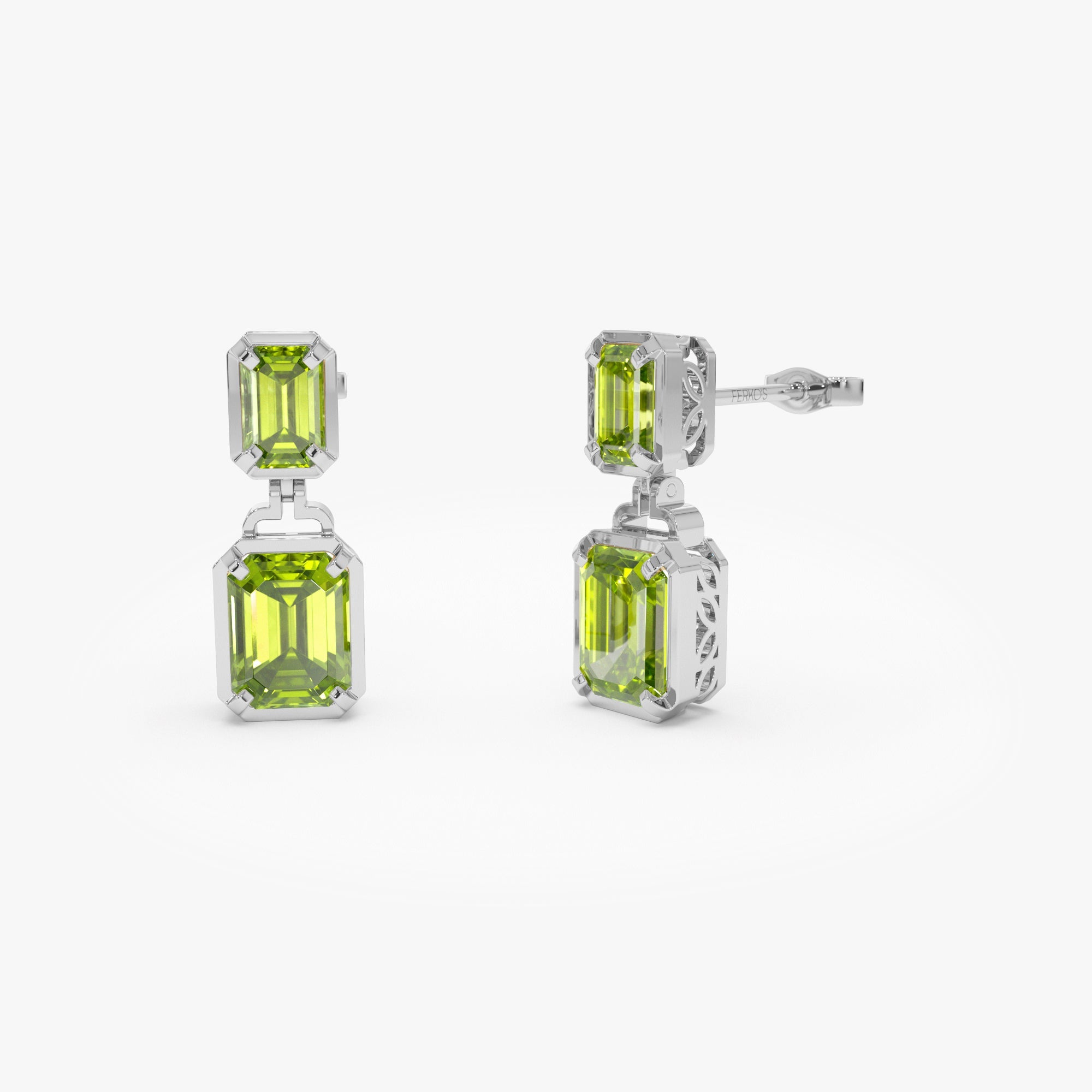 OBFJ0806 - 14K Emerald Peridot Dangle Drop Earrings 4