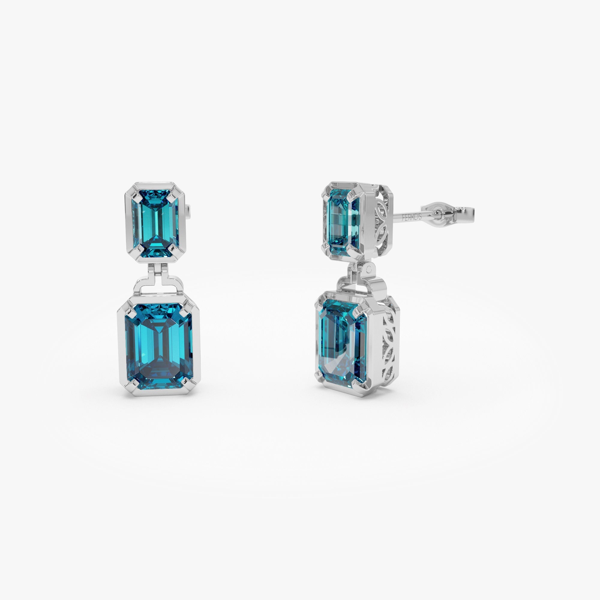 OBFJ0810 - 14K Emerald London Blue Topaz Dangle Drop Earrings 6