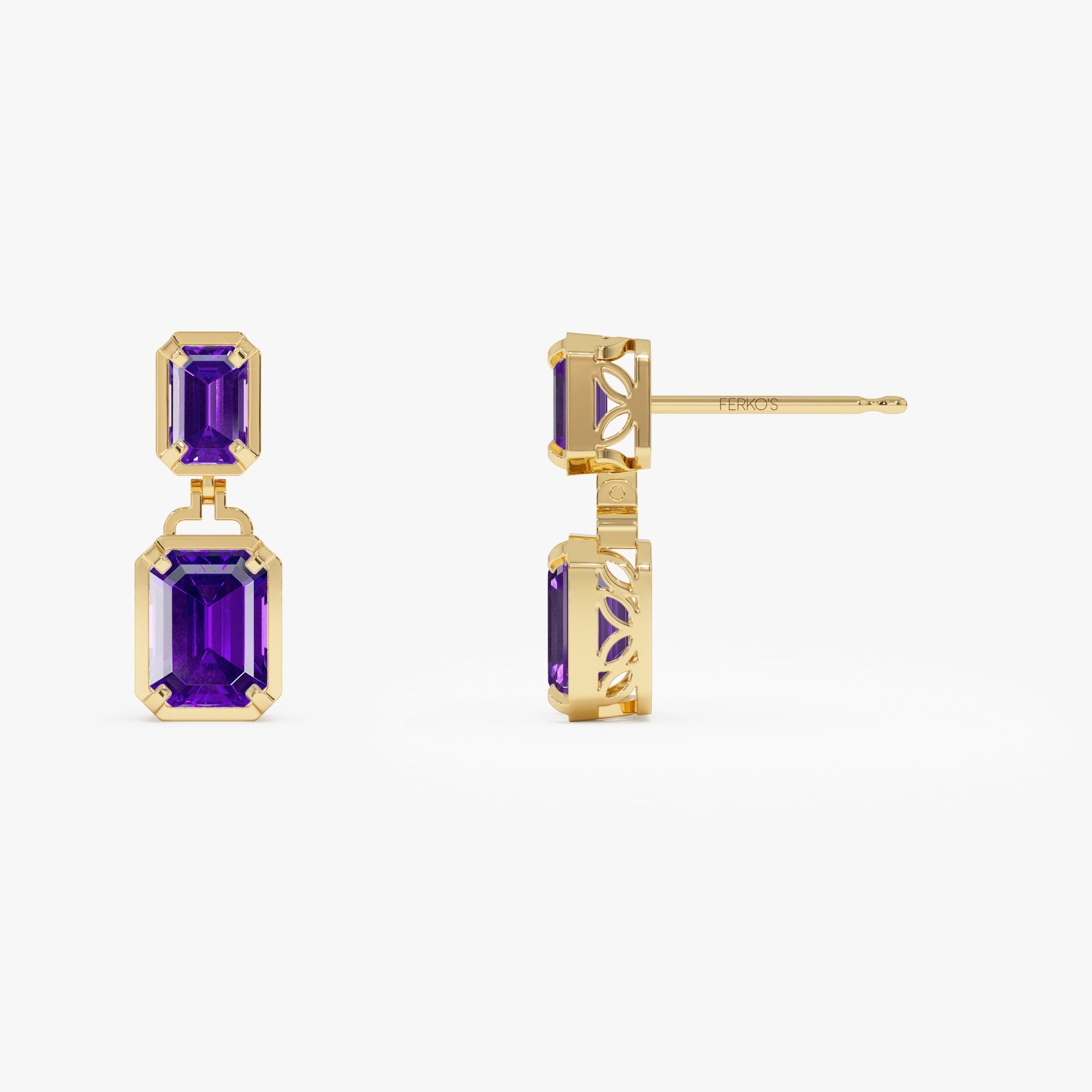 OBFJ0807 - 14K Emerald Amethyst Dangle Drop Earrings 7