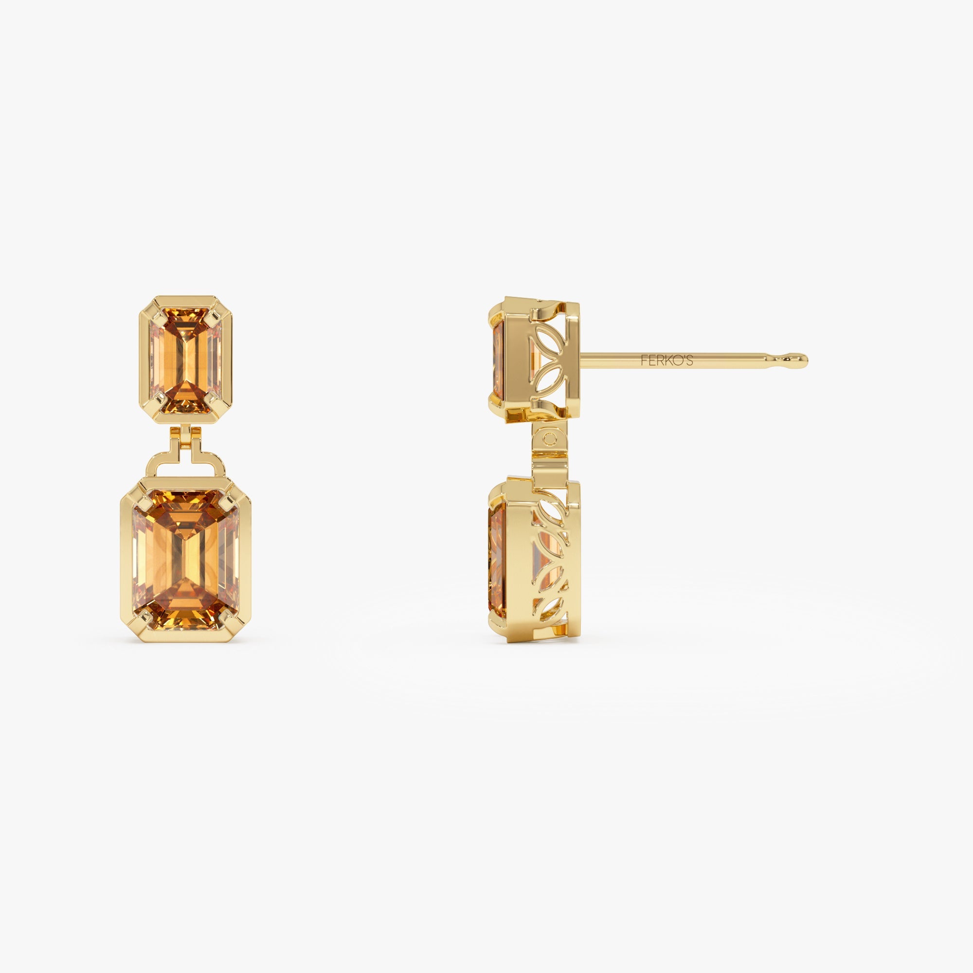 OBFJ0809 - 14K Emerald Citrine Dangle Drop Earrings 4