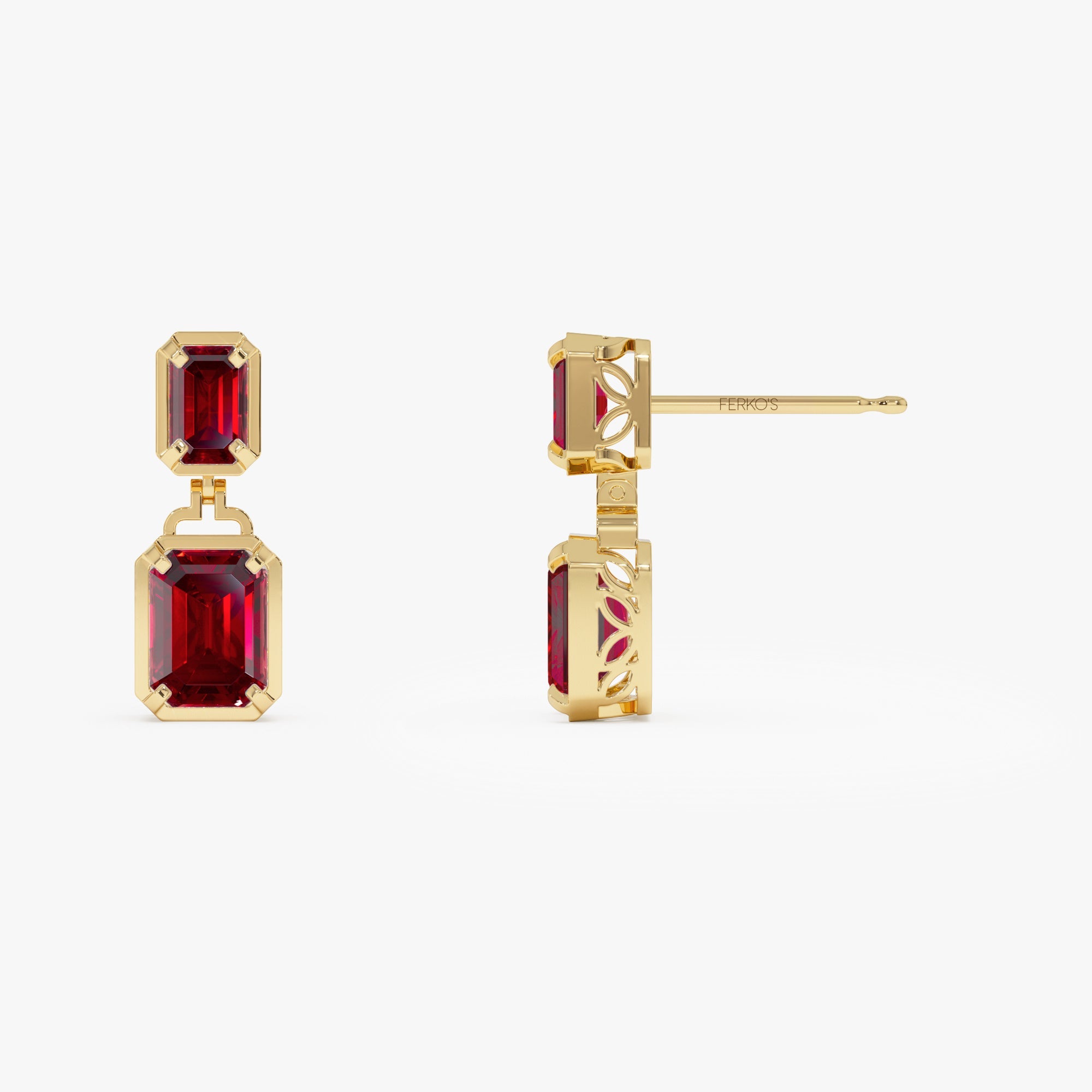 OBFJ0808 - 14K Emerald Garnet Dangle Drop Earrings 7