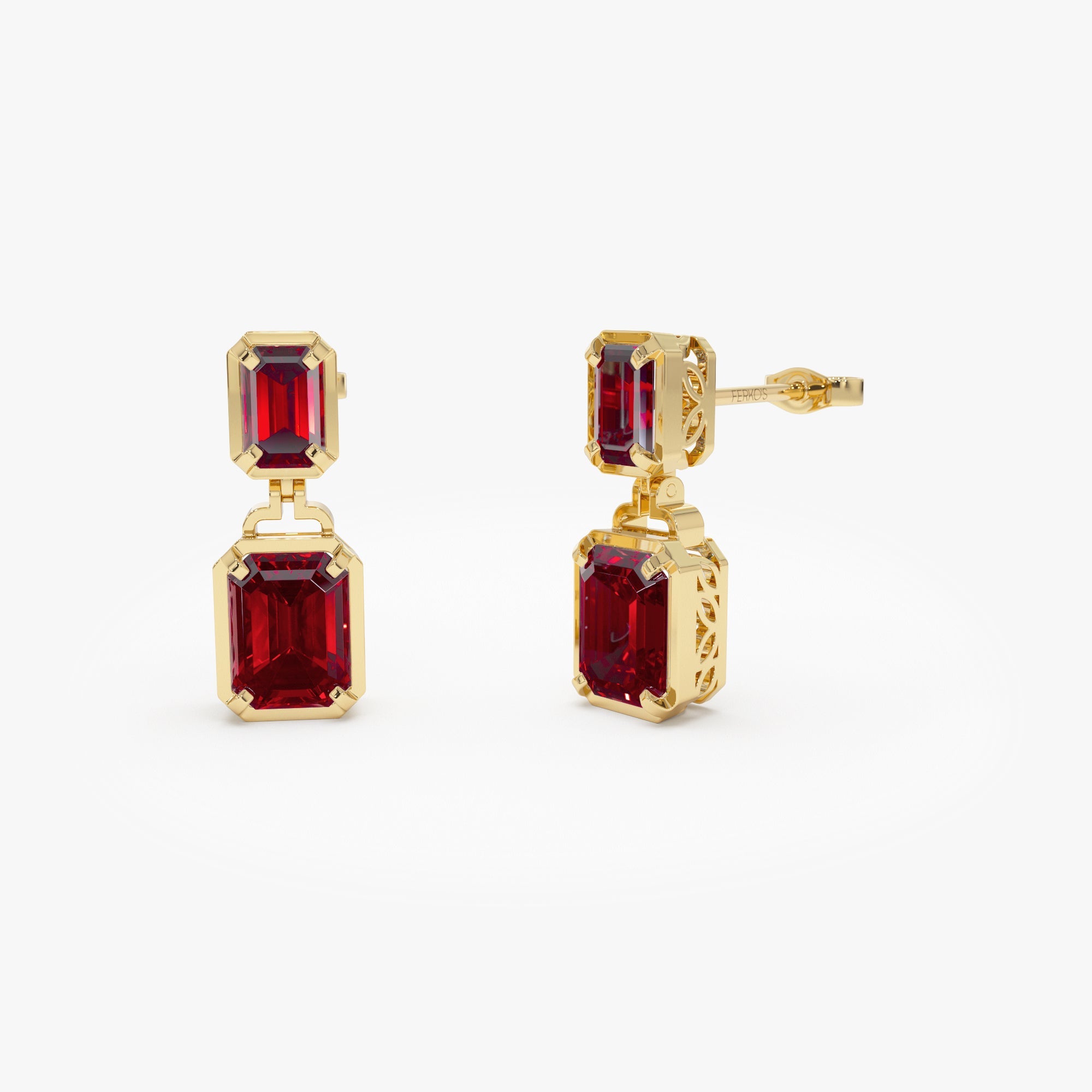 OBFJ0808 - 14K Emerald Garnet Dangle Drop Earrings 1