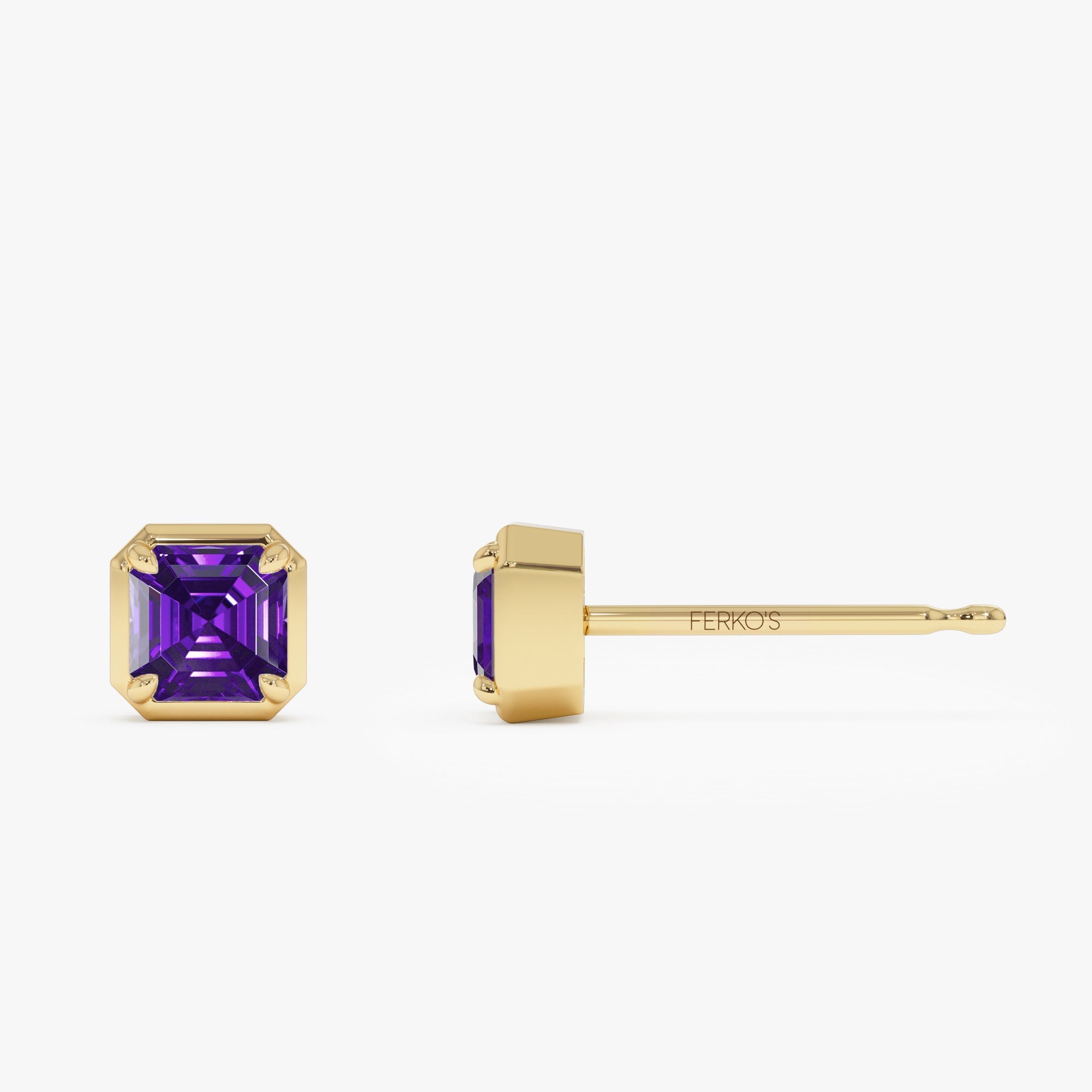 OBFJ0485 - 14K Asscher Cut Amethyst Stud Earrings 5