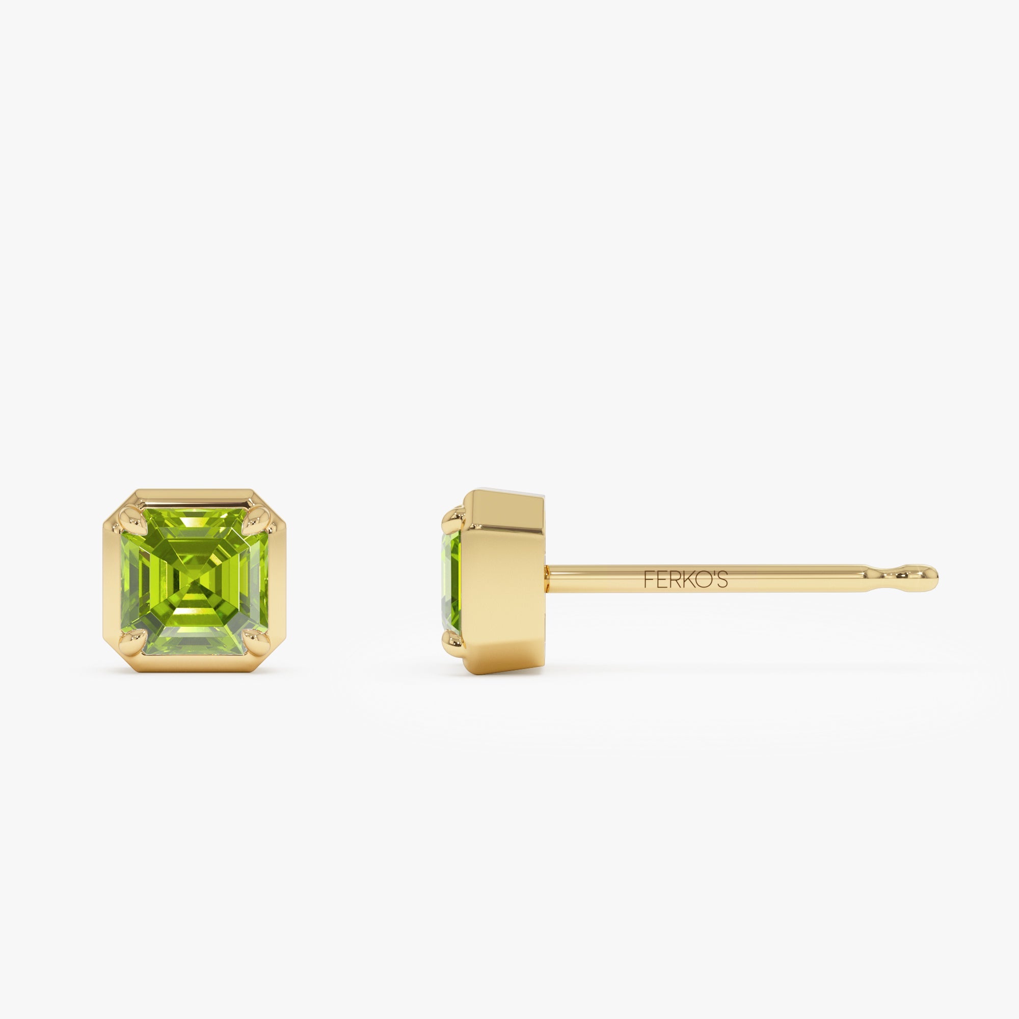 OBFJ0482 - 14K Asscher Cut Peridot Stud Earrings 5