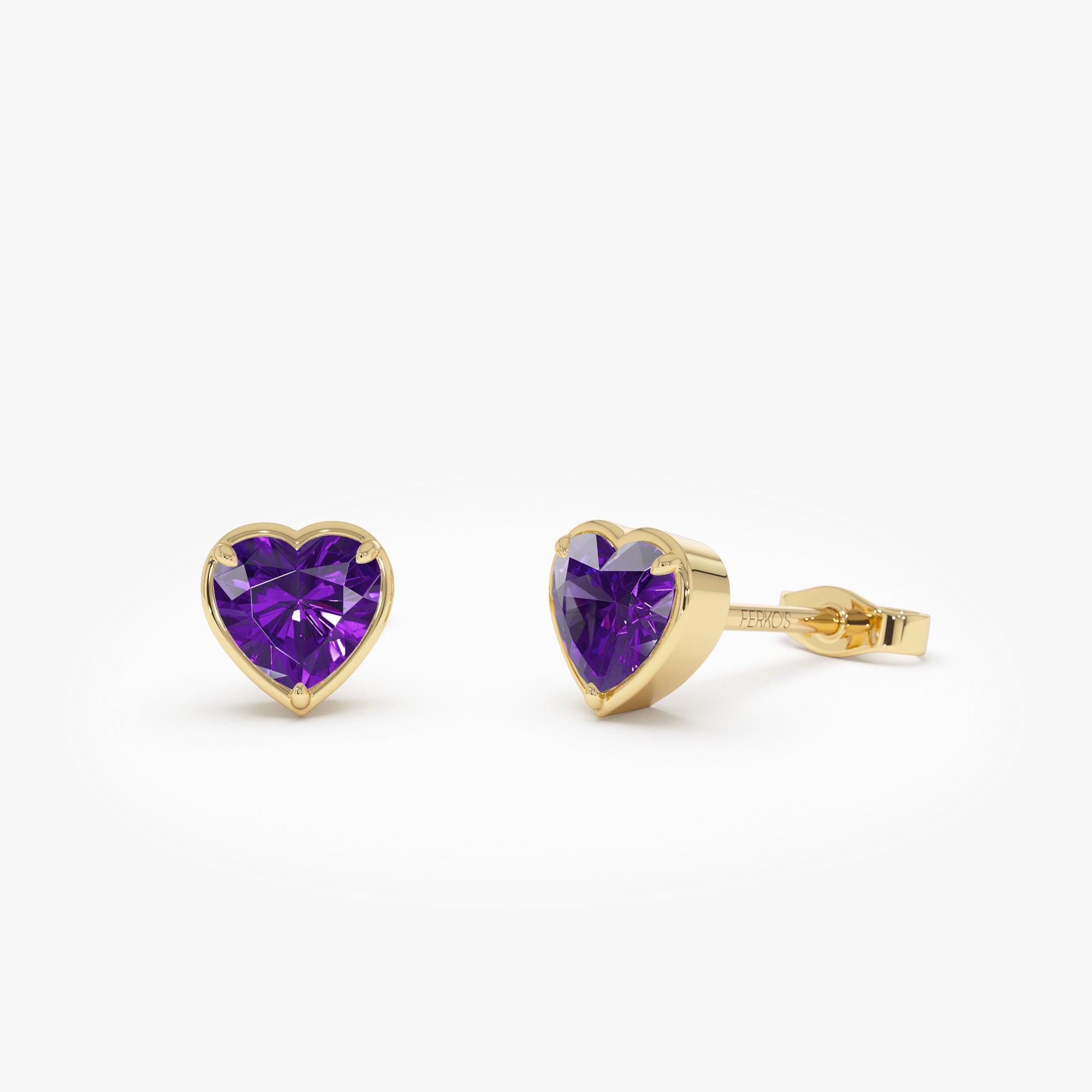 OBFJ0490 - 14K Heart Shaped Amethyst Stud Earrings 1