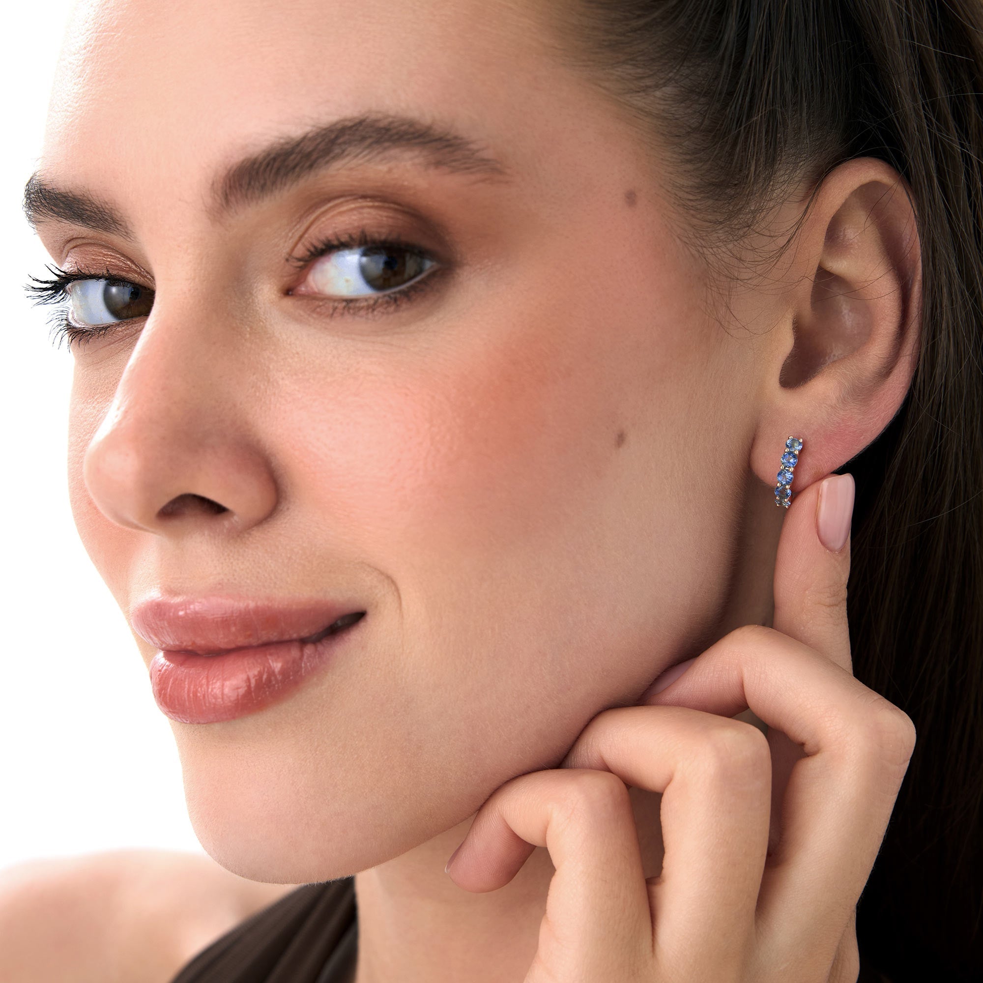 OBFJ0491 - 14K Prong Set London Blue Topaz Half Hoops 4