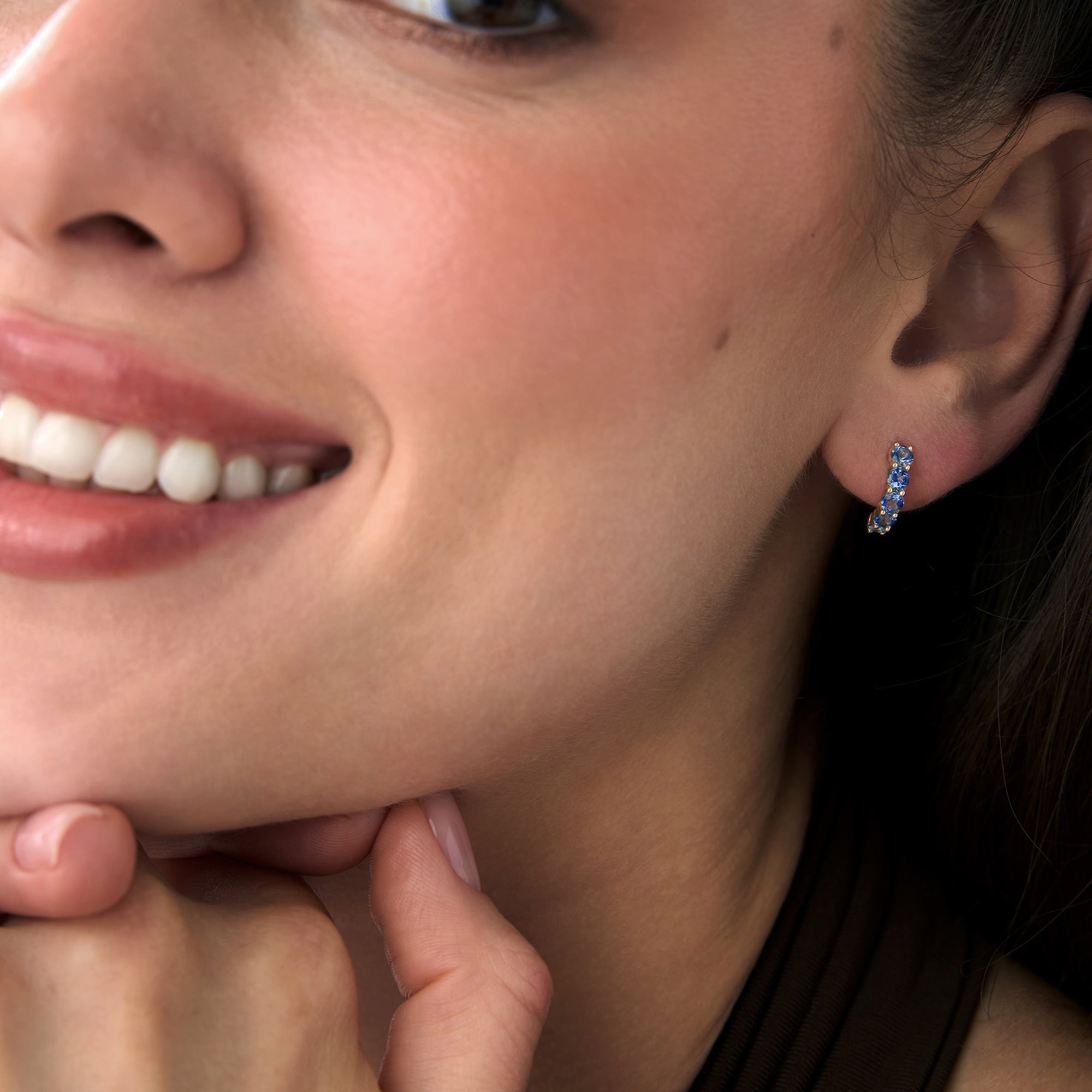OBFJ0491 - 14K Prong Set London Blue Topaz Half Hoops 3