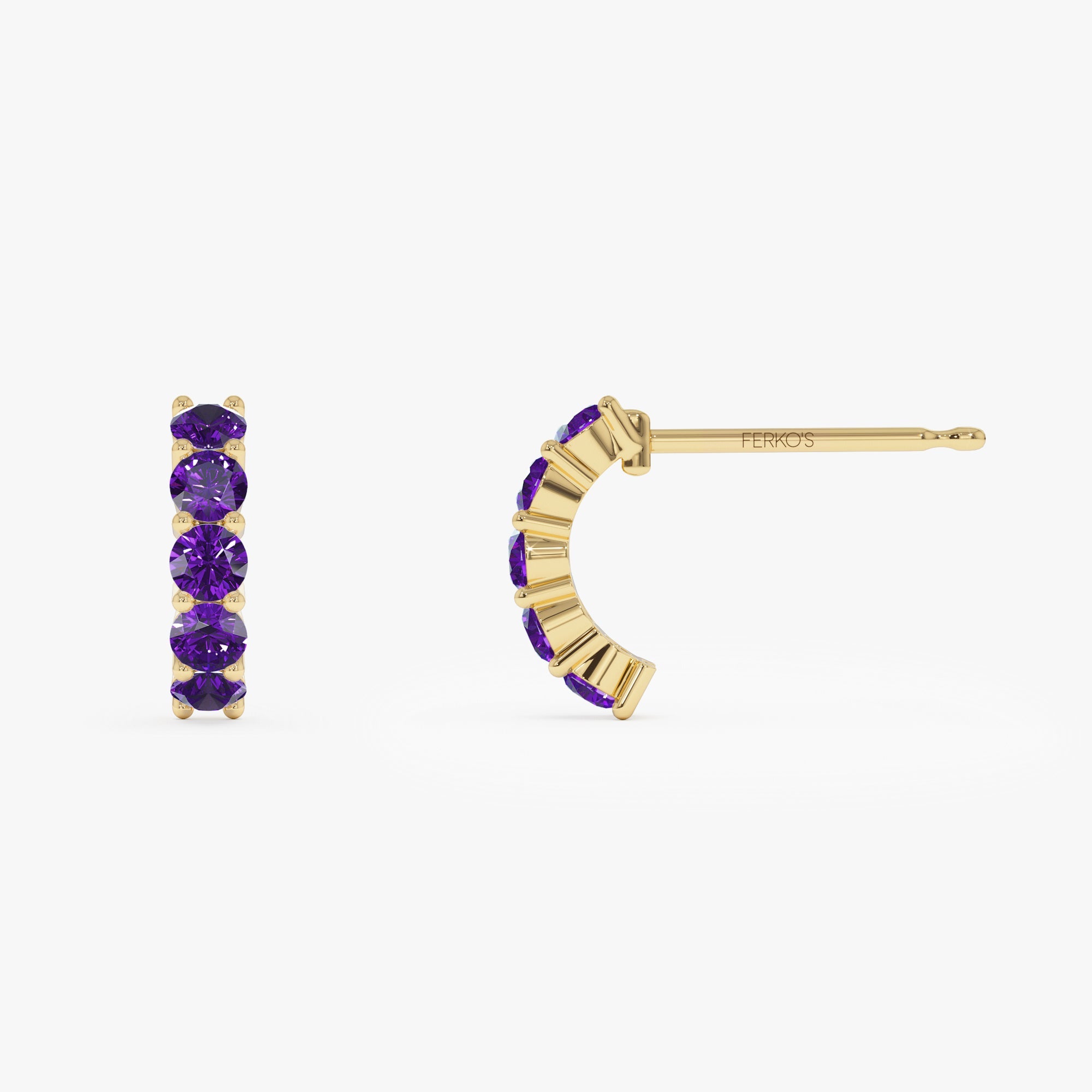 OBFJ0495 - 14K Prong Set Amethyst Half Hoops 4