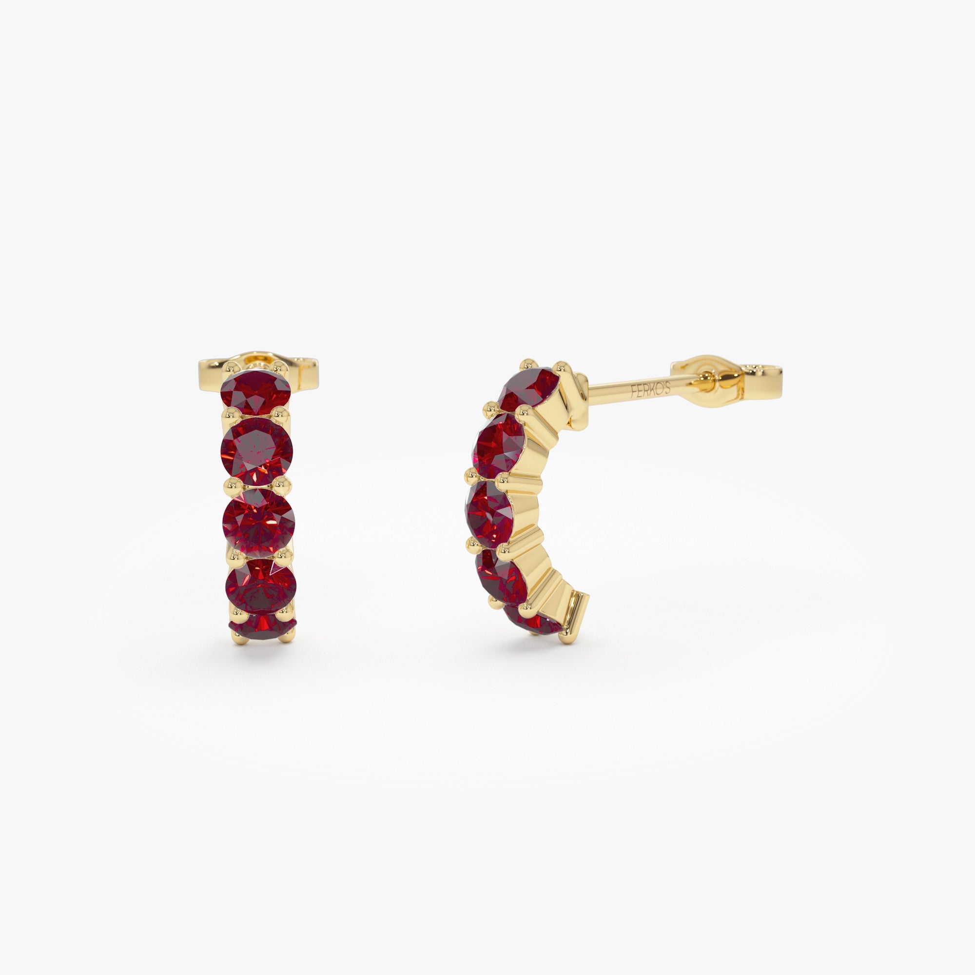 OBFJ0493 - 14K Prong Set Garnet Half Hoops 1