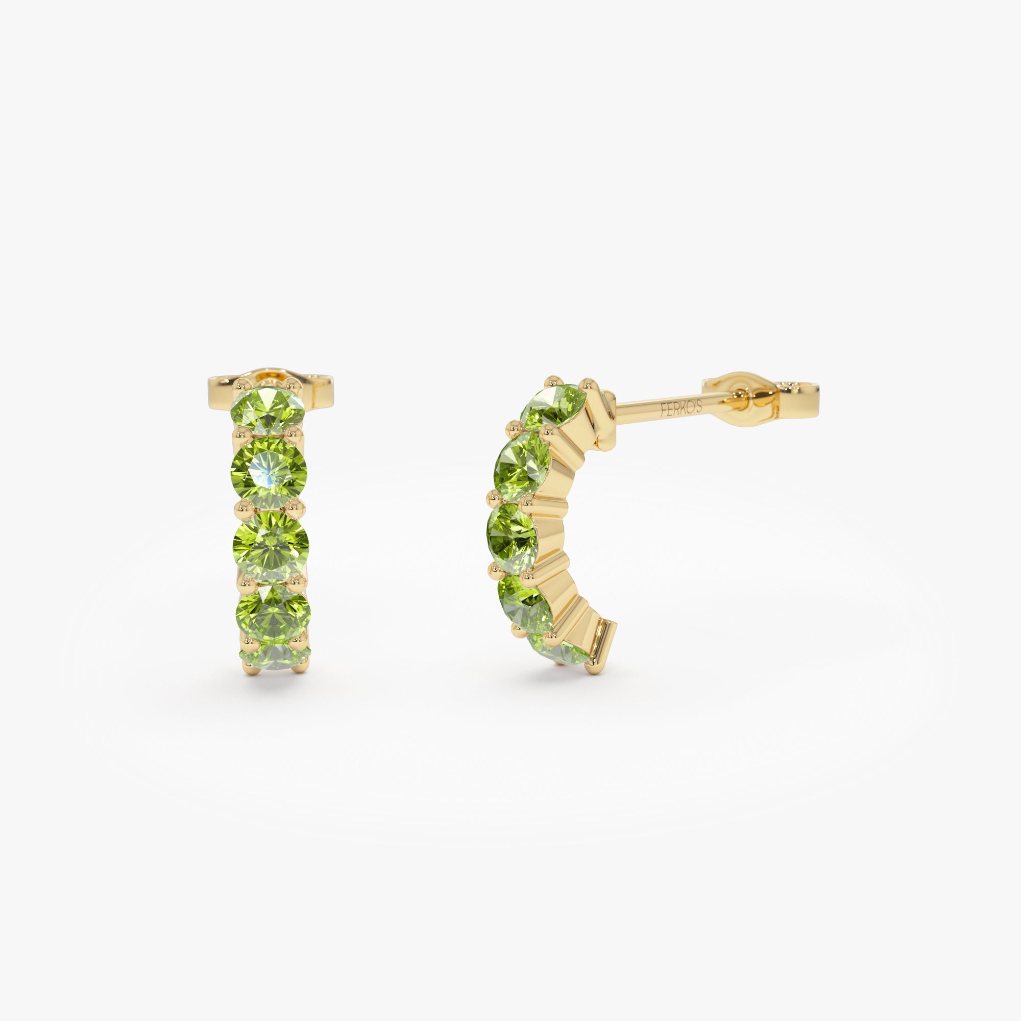 OBFJ0492 - 14K Prong Set Peridot Half Hoops 1