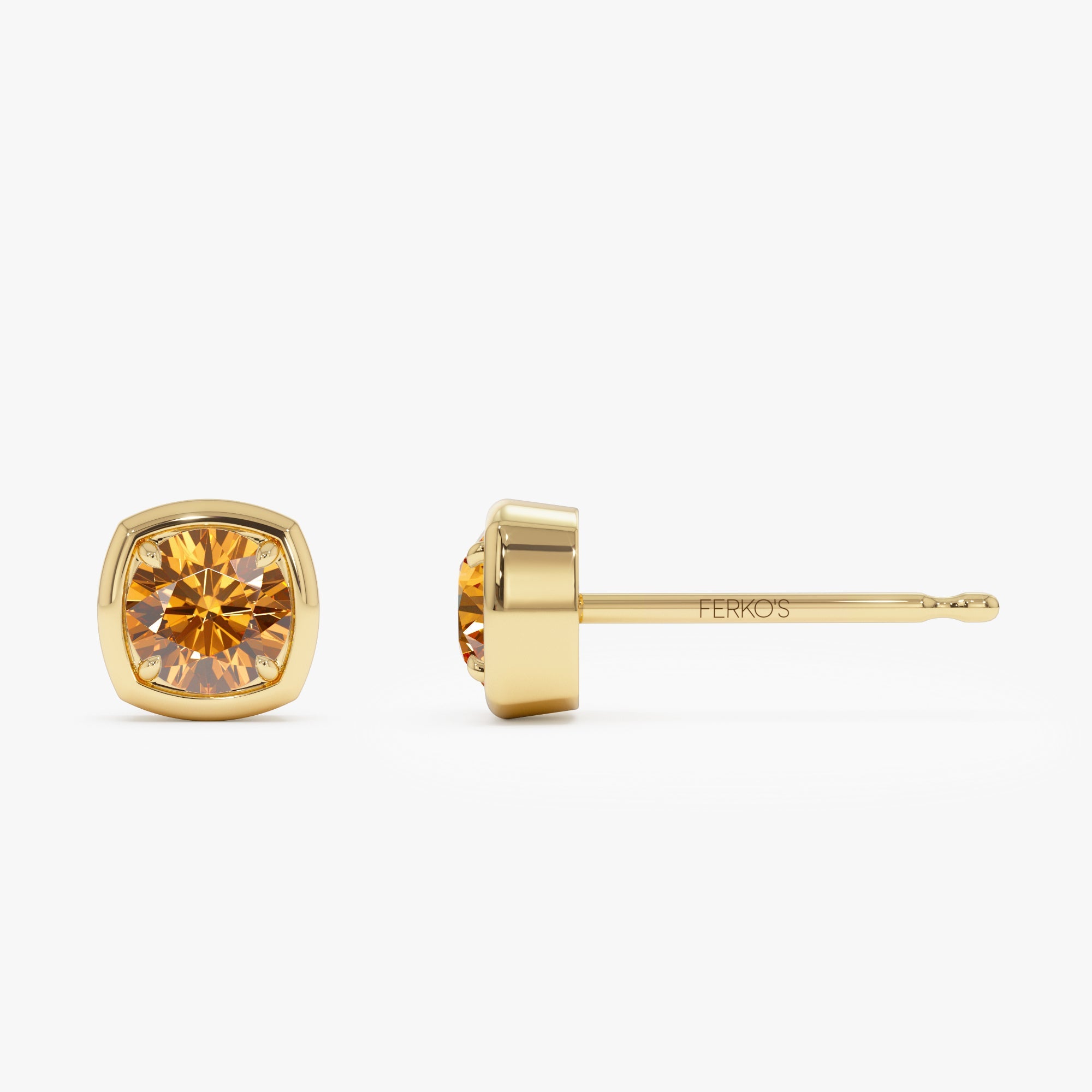 OBFJ0499 - 14K Cushion Shaped Round Citrine Stud Earrings 5