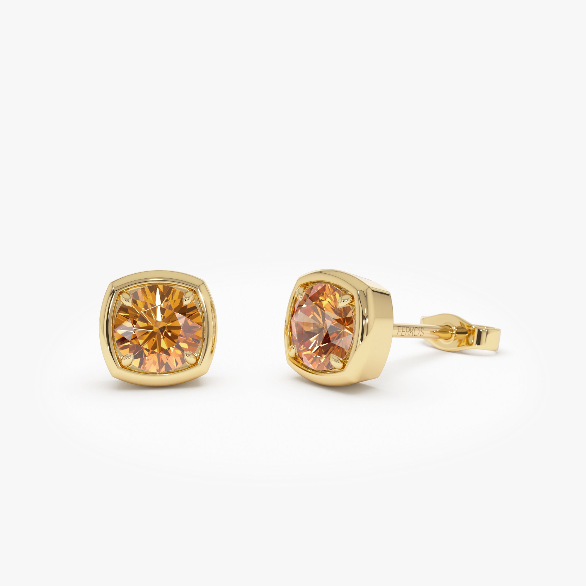 OBFJ0499 - 14K Cushion Shaped Round Citrine Stud Earrings 1