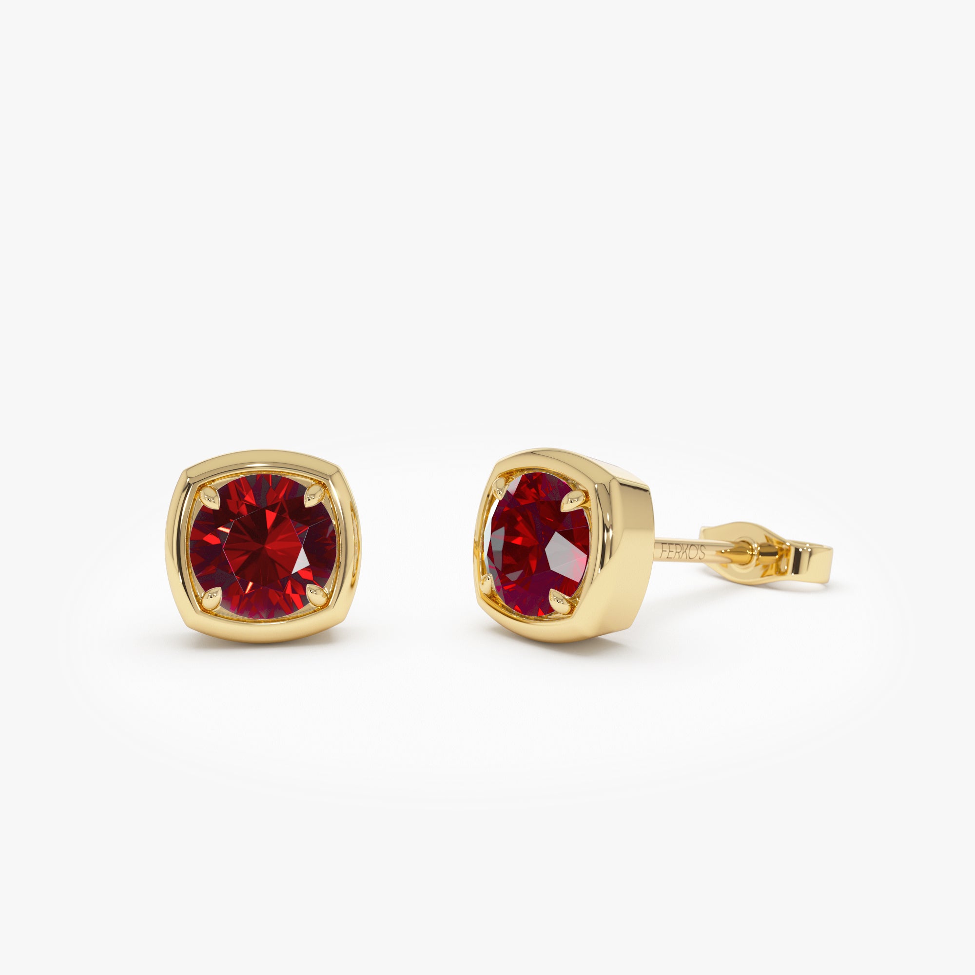 OBFJ0498 - 14K Cushion Shaped Round Garnet Stud Earrings 1
