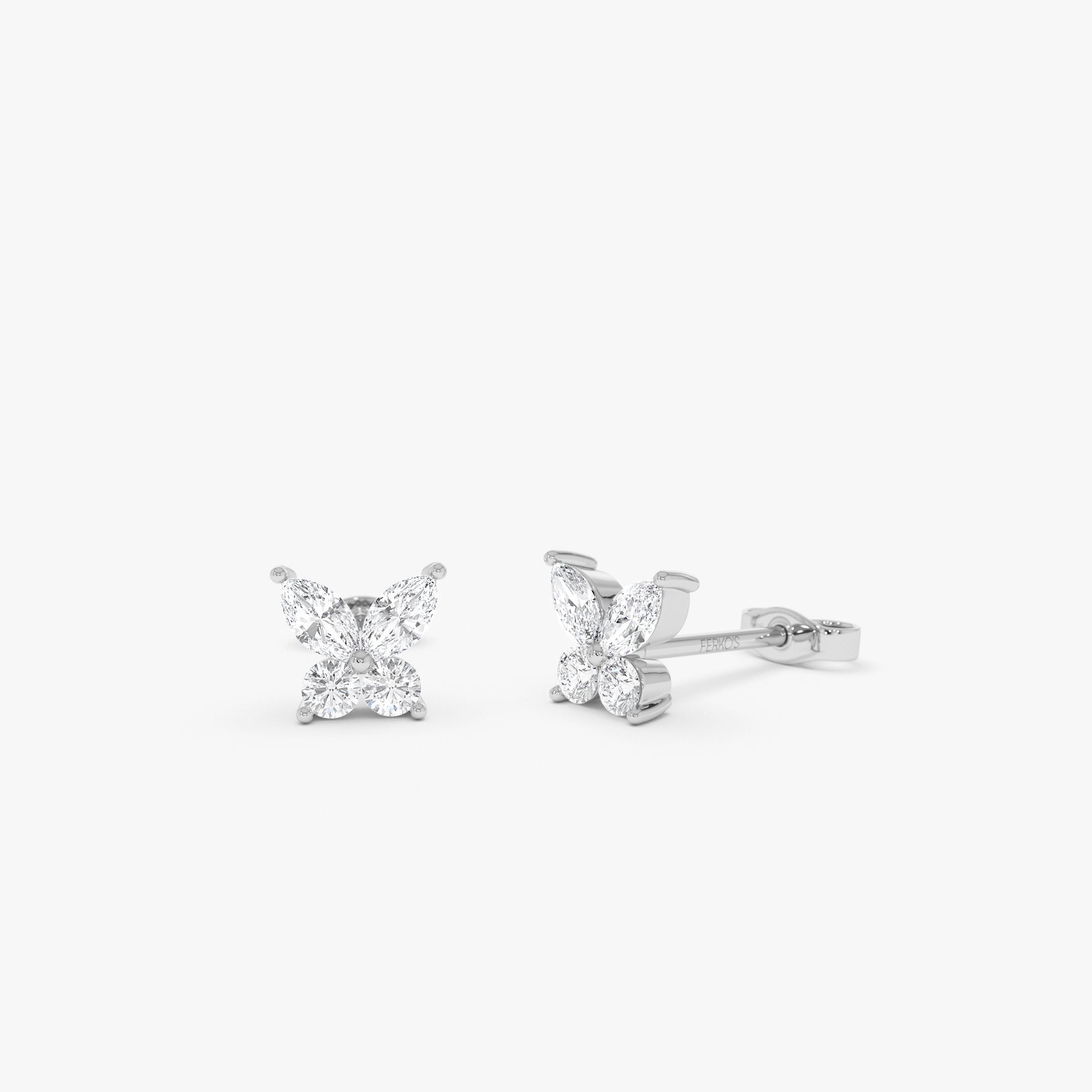 OBFJ0639 - 14k Marquise and Round Diamond Butterfly Studs 5