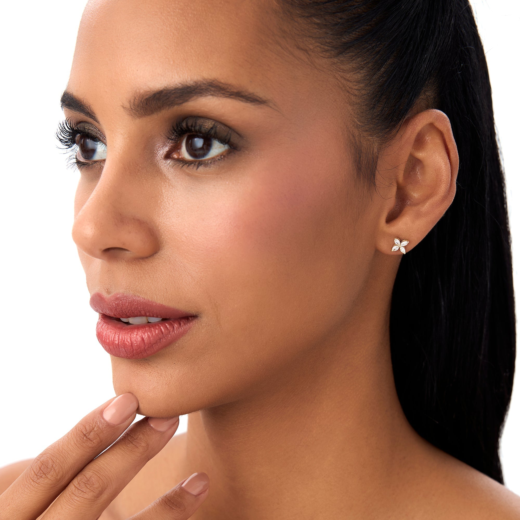 OBFJ0638 - 14k Marquise Diamond Cluster Studs 4